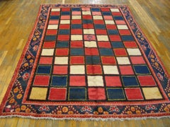 1930s Multi Geometric Antique Persian Gabbeh Carpet 6'8" x 10'2 Knotted Wool Rug