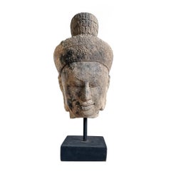 Early 20th Century Sandstone Buddha Head, Cambodia