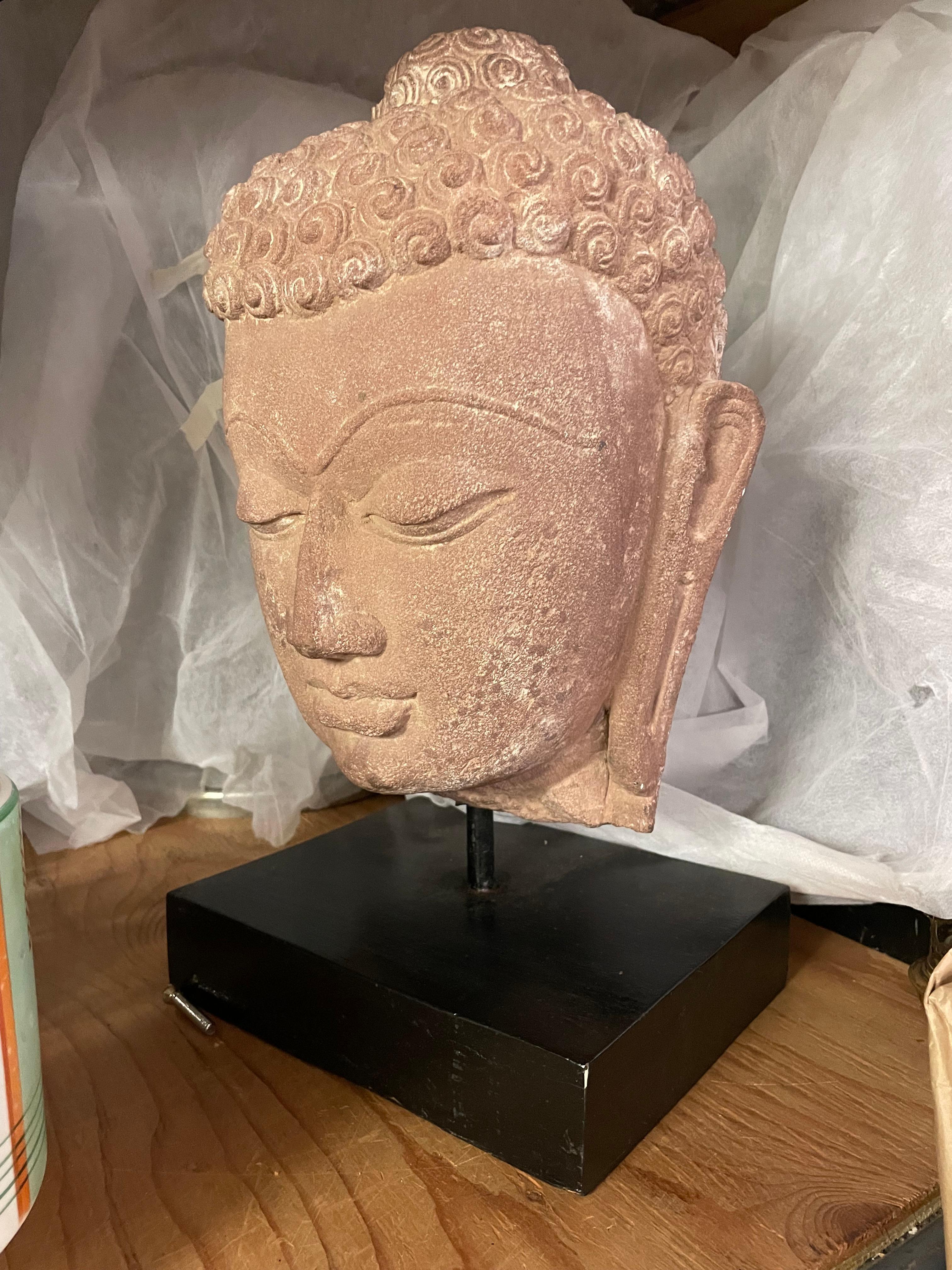 Buddha-Kopf aus Sandstein des frühen 20. Jahrhunderts, Nordindien im Angebot 3
