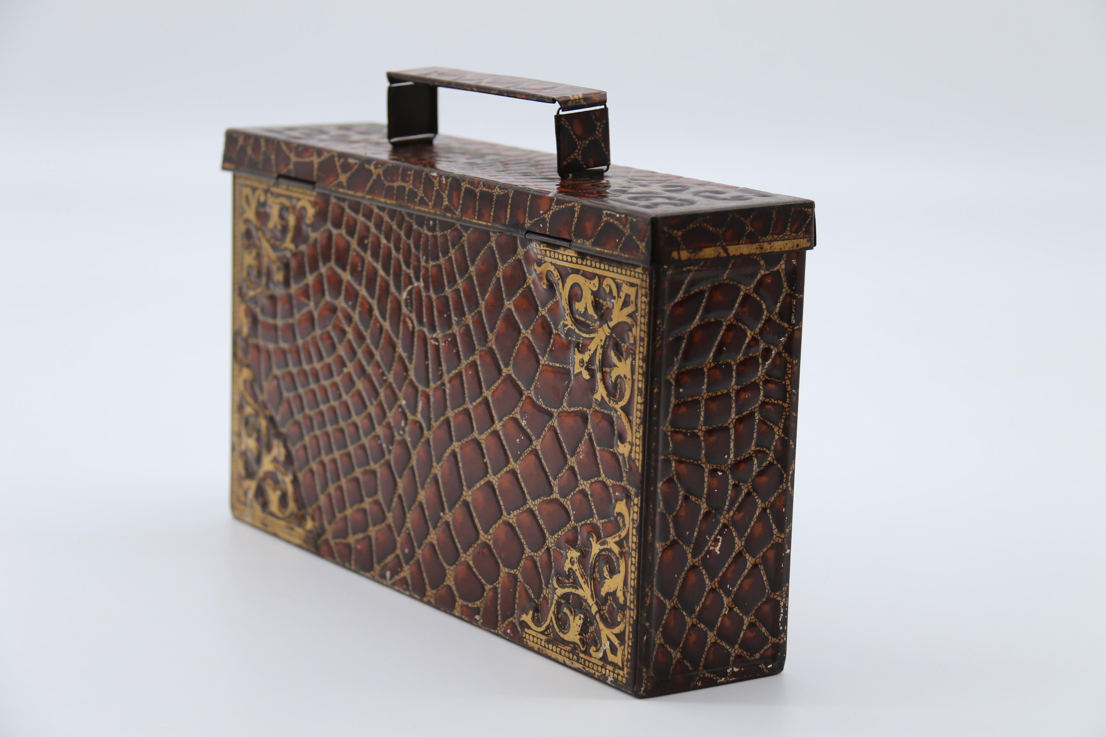 20th Century Early 20th century satchel form biscuit tin by Peek Frean and Co, English C 1900 For Sale