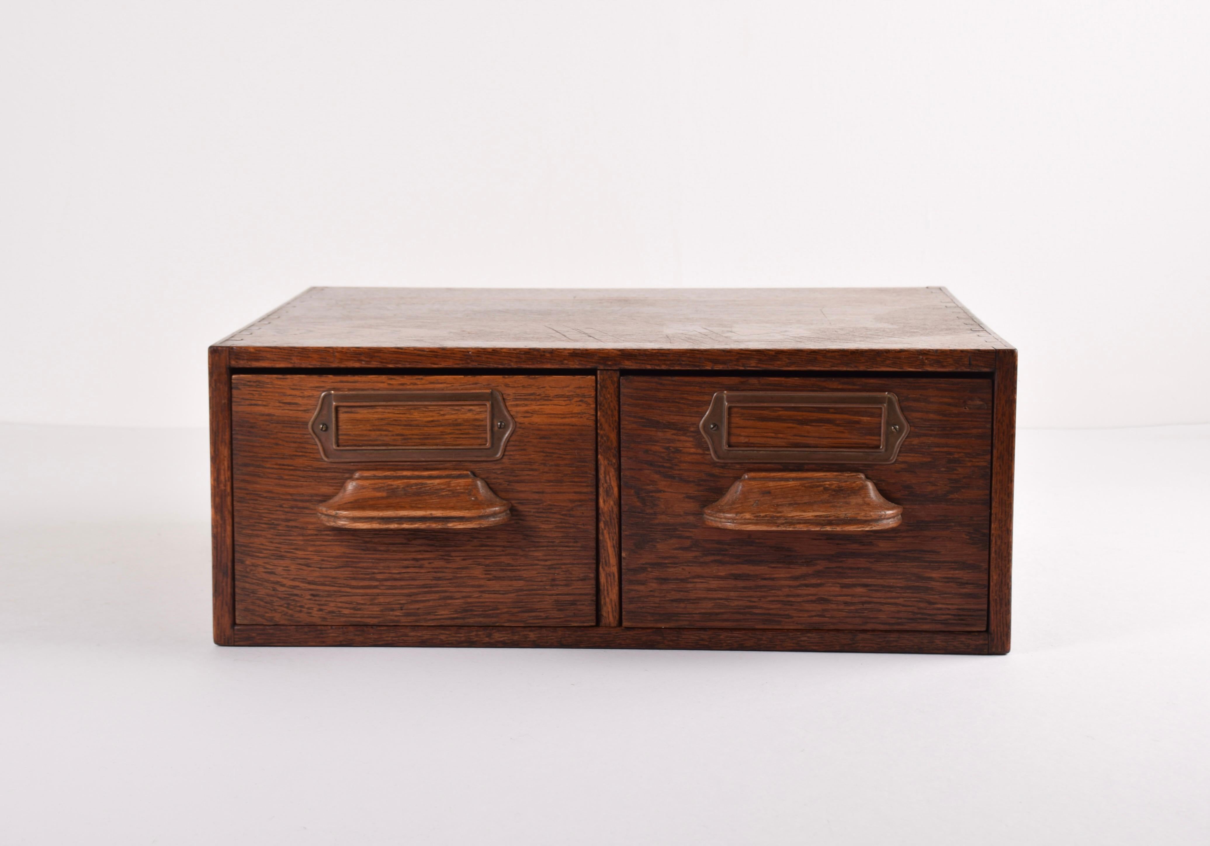 Early 20th Century Scandinavian Filing Cabinet Solid Oak with Two Drawers In Good Condition For Sale In Aarhus C, DK