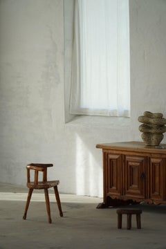 Early 20th Century, Scandinavian Folk Art Three-Legged Chair in Pine, Wabi Sabi