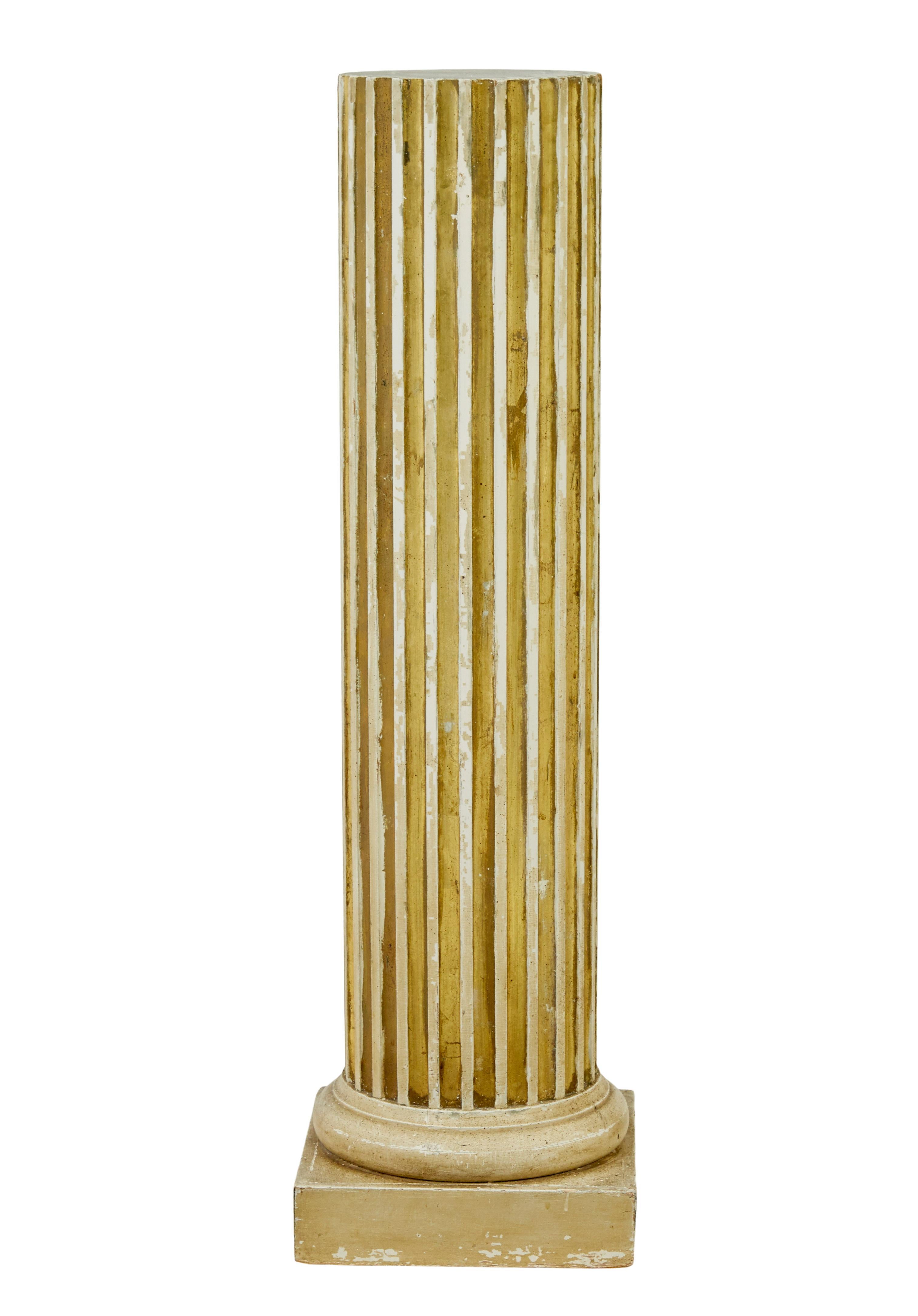 Early 20th century Scandinavian gilt pedestal column circa 1900.

Good quality decorative pedestal in original gilt finish.  Roman doric style with white painted top, fluting down the sides and finishing on a plinth base.

Ideal for use in the entry