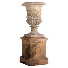 Early 20th Century Scottish Buff Terracotta Urn and Pedestal