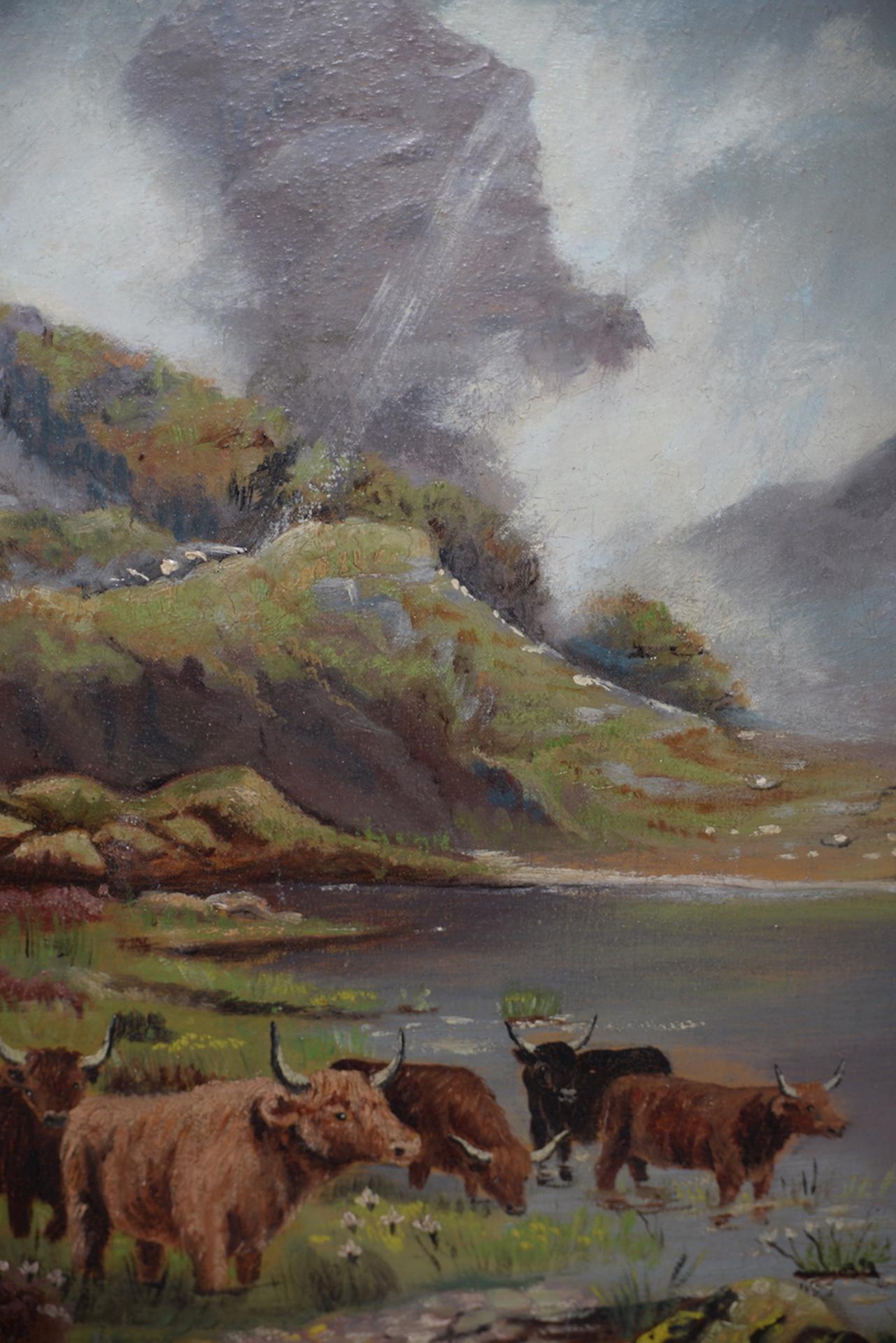 Early 20th Century Scottish Highlands Cattle Oil Painting, circa 1913 3