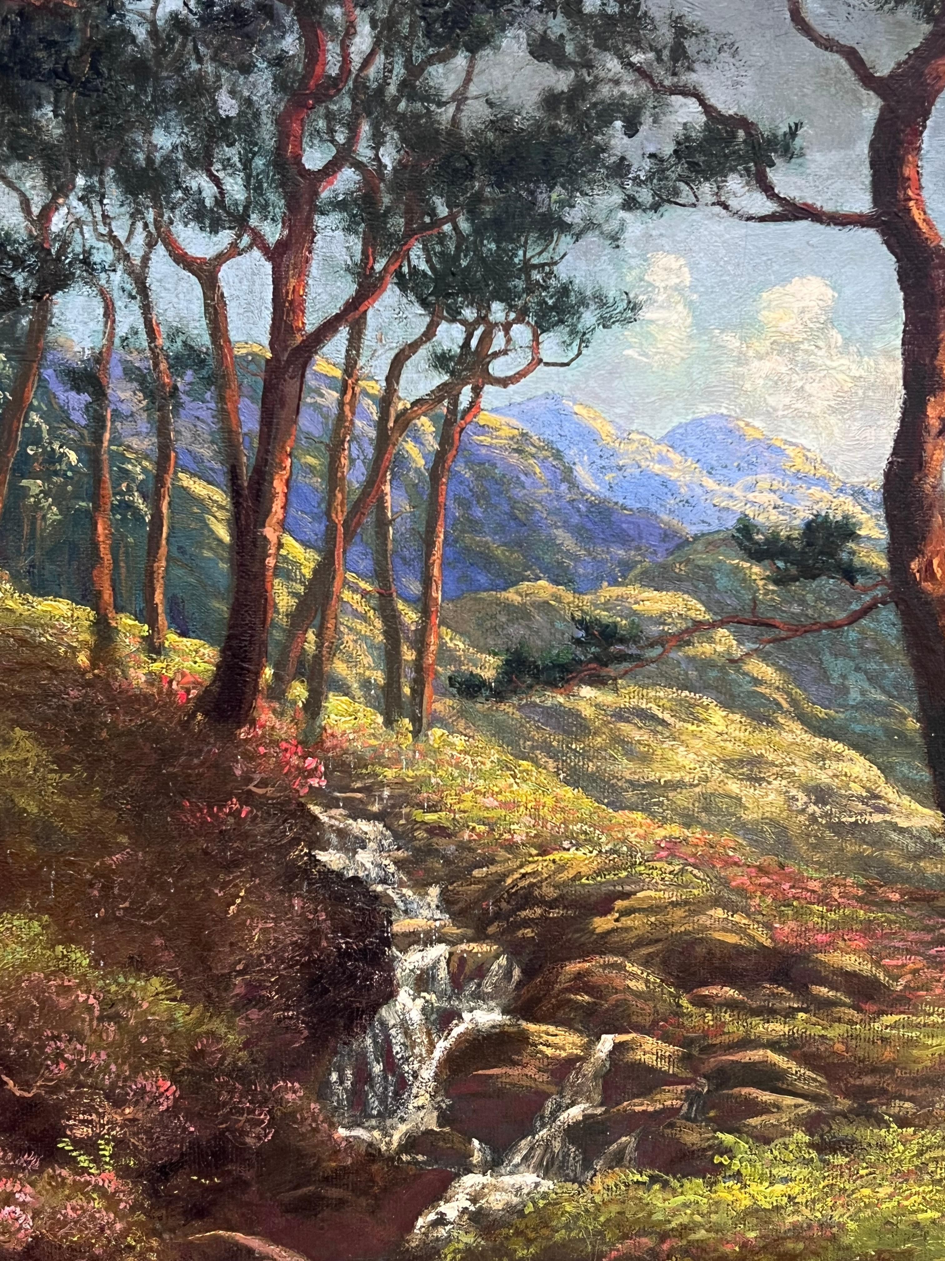 1920's Beautiful Summer Scottish Highlands Signed Ölgemälde Wasserfall Tal im Angebot 5