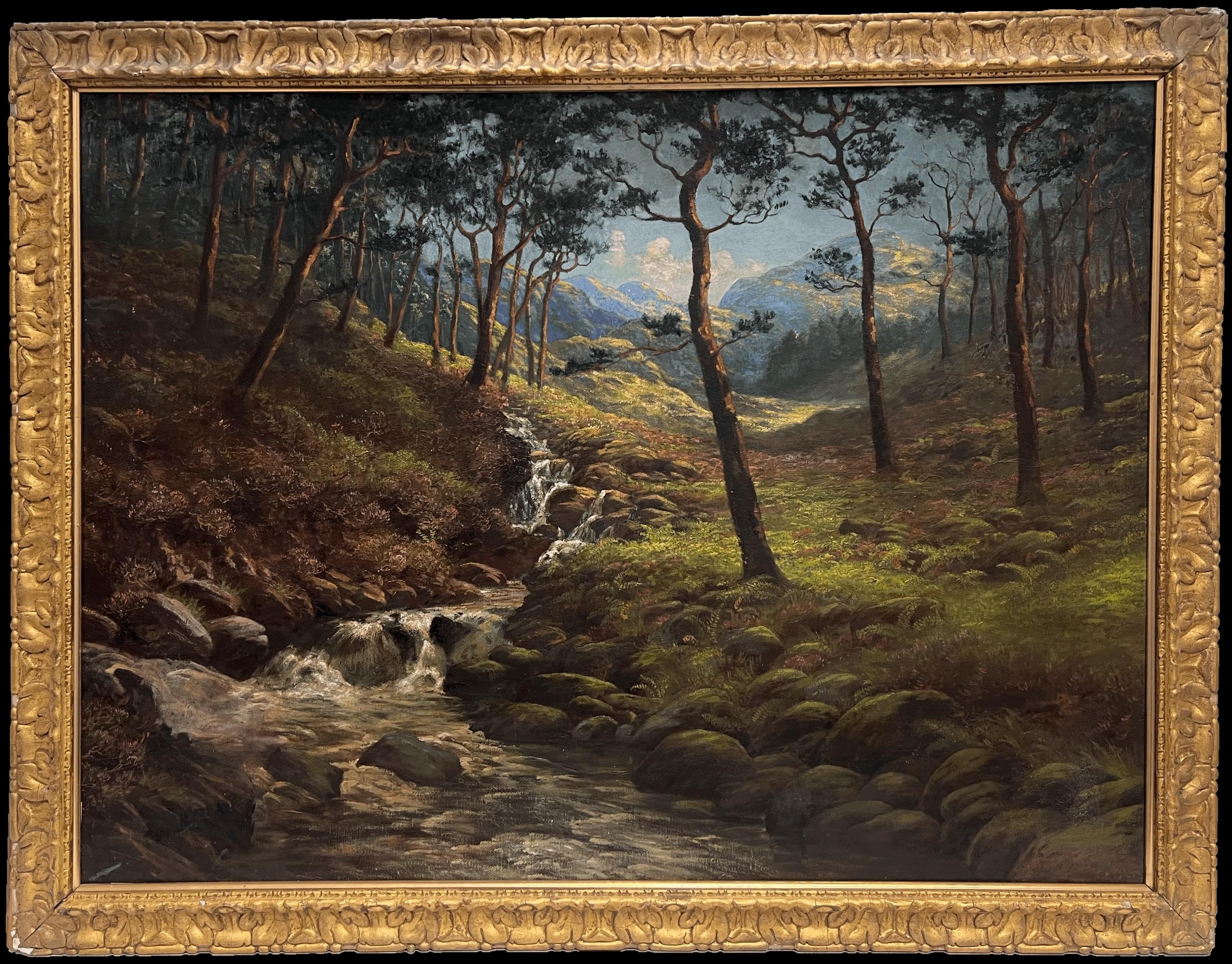1920's Beautiful Summer Scottish Highlands Signed Ölgemälde Wasserfall Tal – Painting von Early 20th Century Scottish School