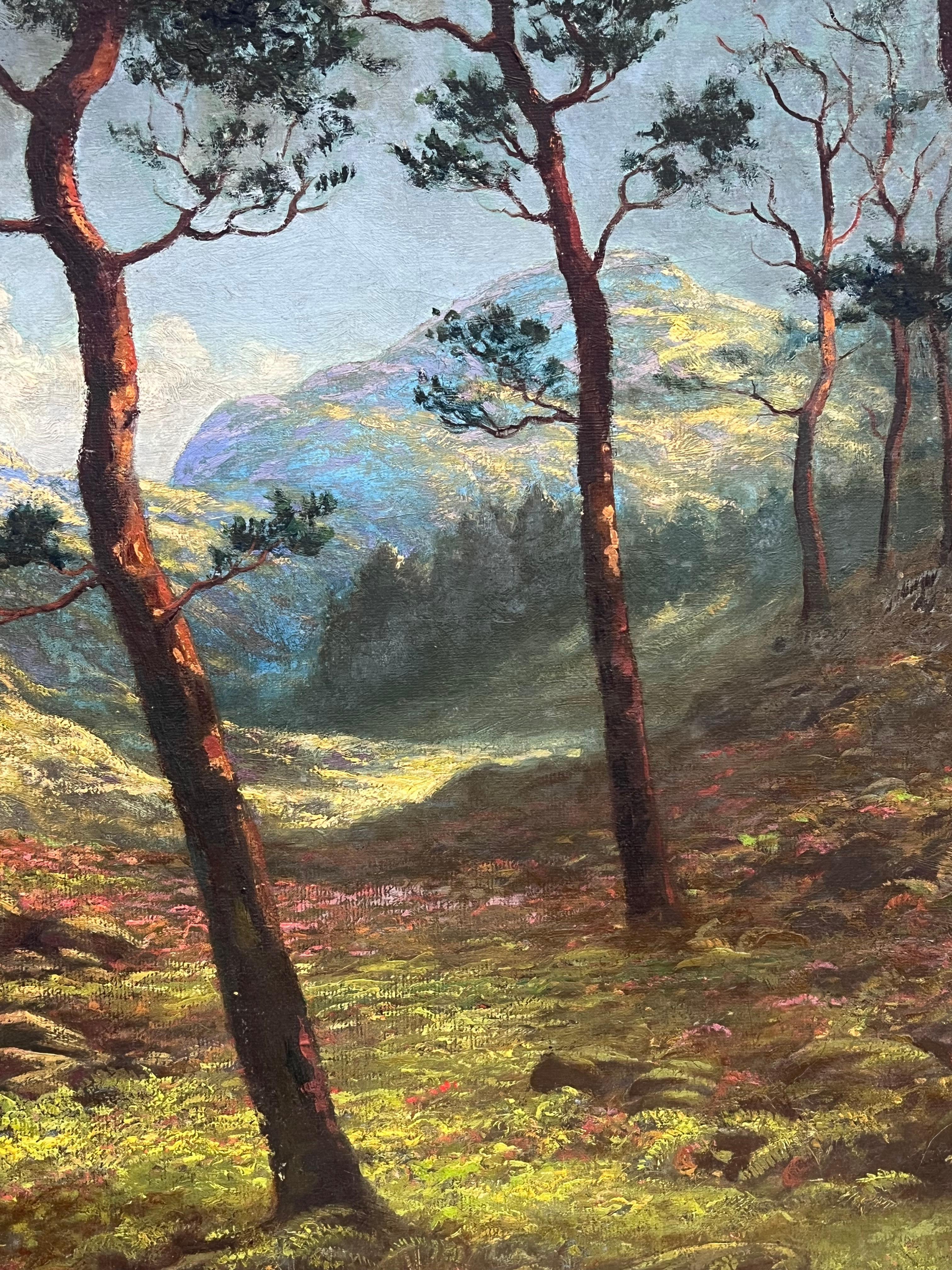 1920's Beautiful Summer Scottish Highlands Signed Ölgemälde Wasserfall Tal im Angebot 4