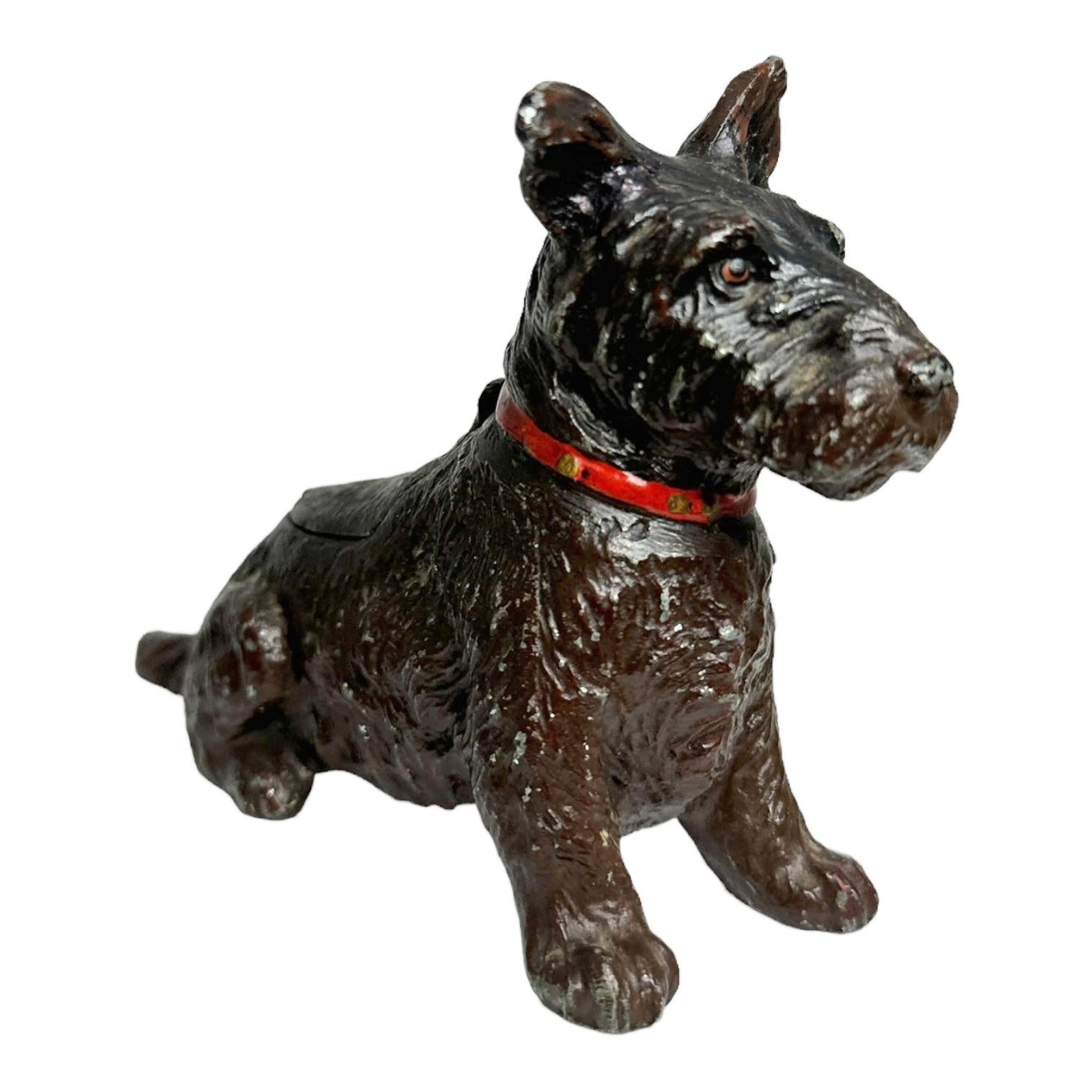 Art nouveau Début du 20e siècle Scotty Dog Figurine en bronze autrichien Vienna Style Catchall en vente
