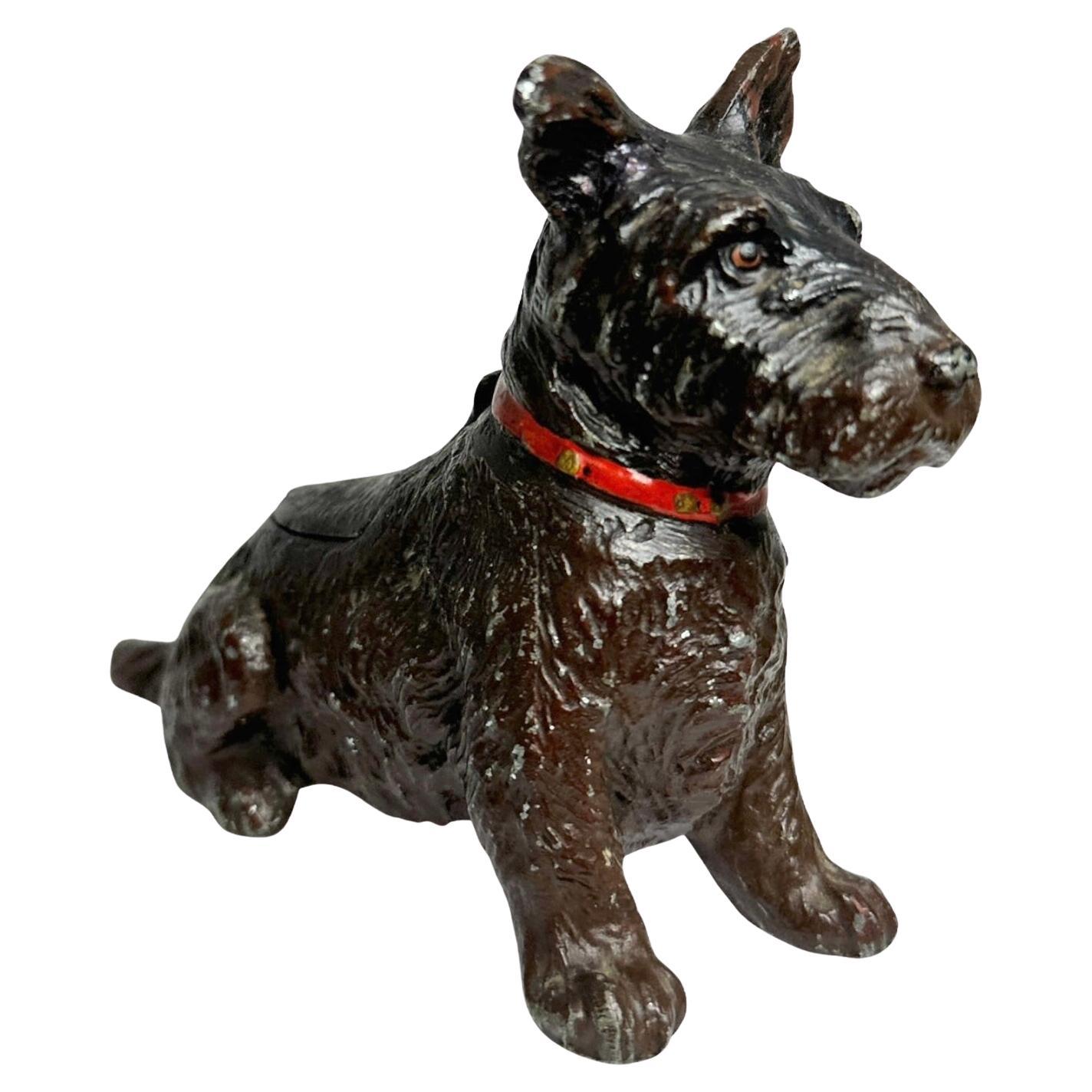 Early 20th Century Scotty Dog Austrian Vienna Bronze Style Figurine Catchall For Sale