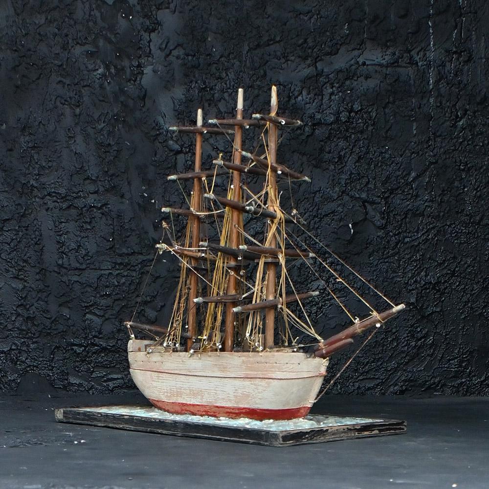 Pine Early 20th Century Scratch build folk-art ship model For Sale