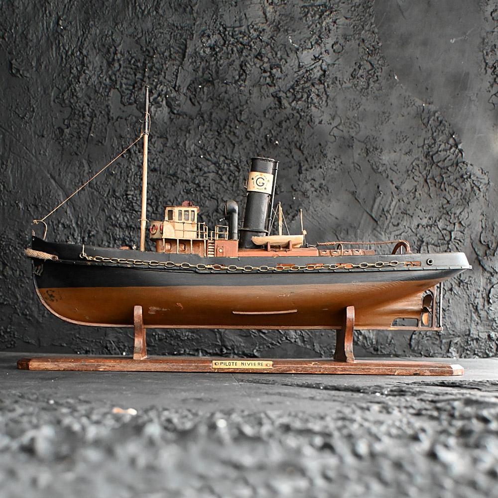 Hand-Carved Early 20th Century Scratch Built Boat Model For Sale