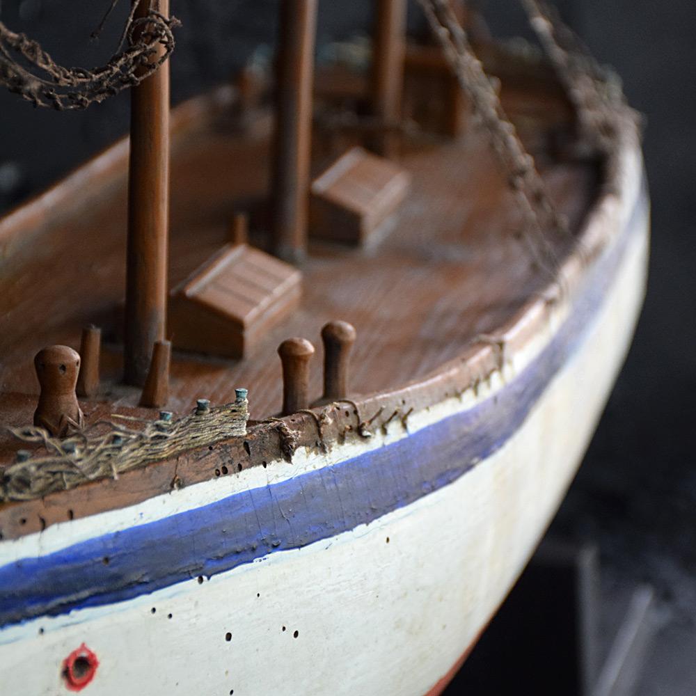 Hand-Carved Early 20th Century Scratch Built Folk Art Boat Model