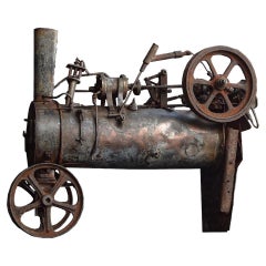 Early-20th Century Scratch Built Folk-Art Steam Locomotive Model