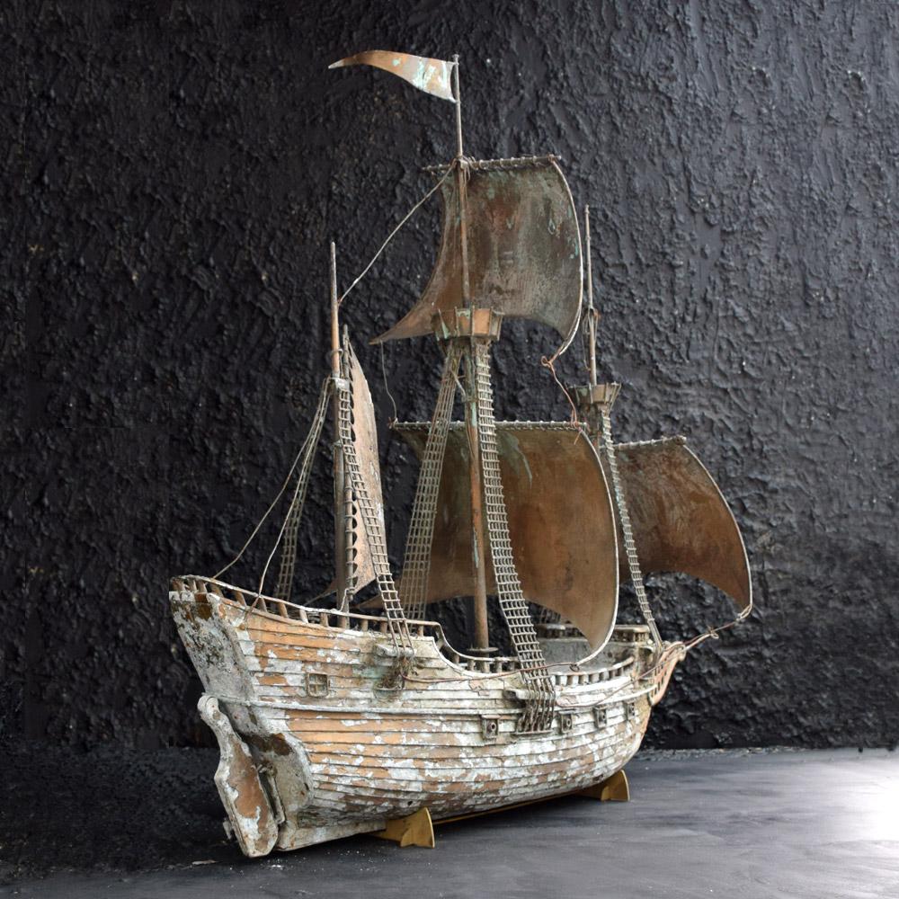 Hand-Carved Early 20th Century Scratch Built Galleon Ship Model