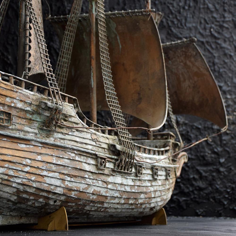 Early 20th Century Scratch Built Galleon Ship Model In Distressed Condition For Sale In London, GB