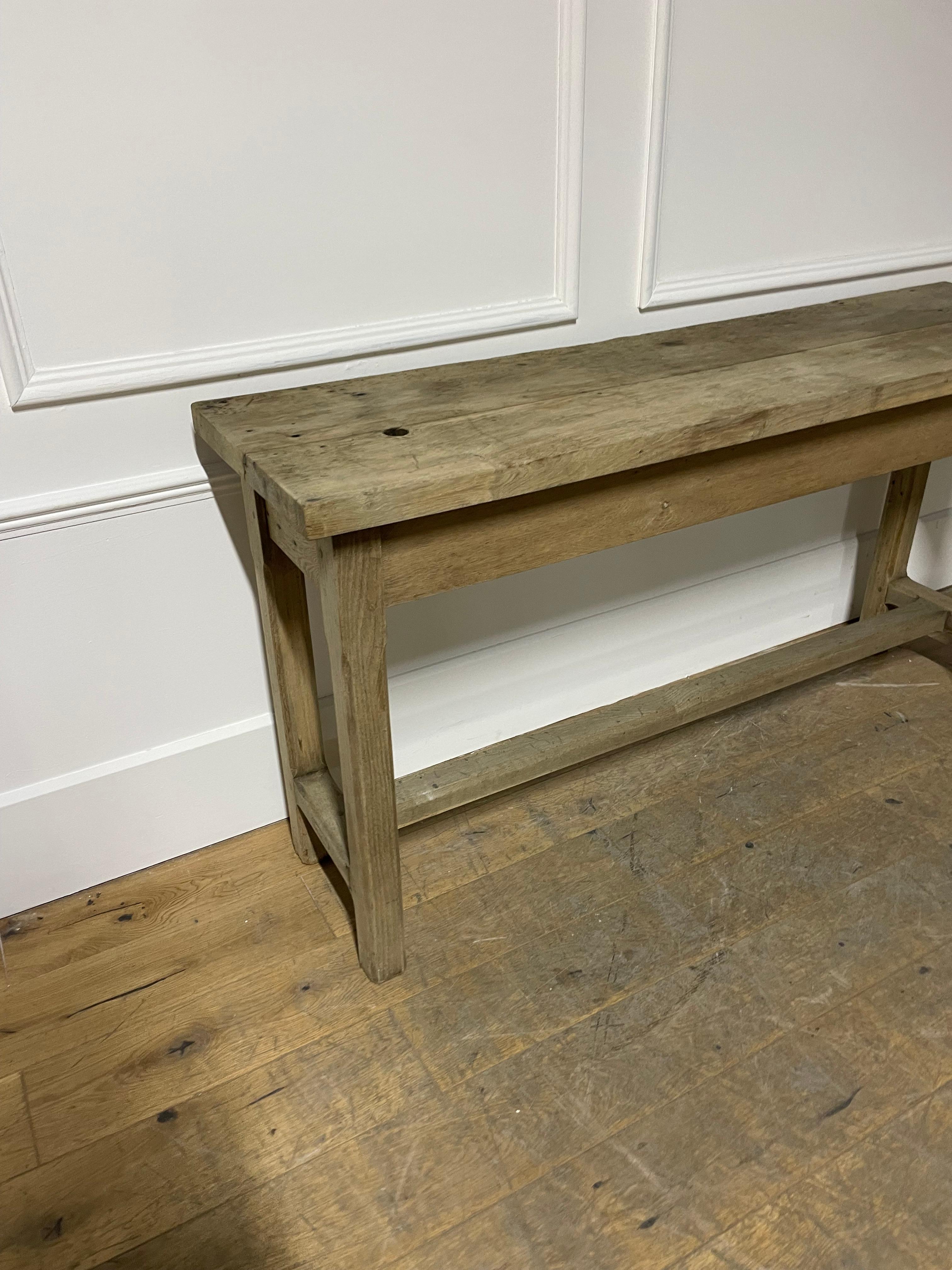Early 20th century scrubbed oak rustic console table / serving table For Sale 10