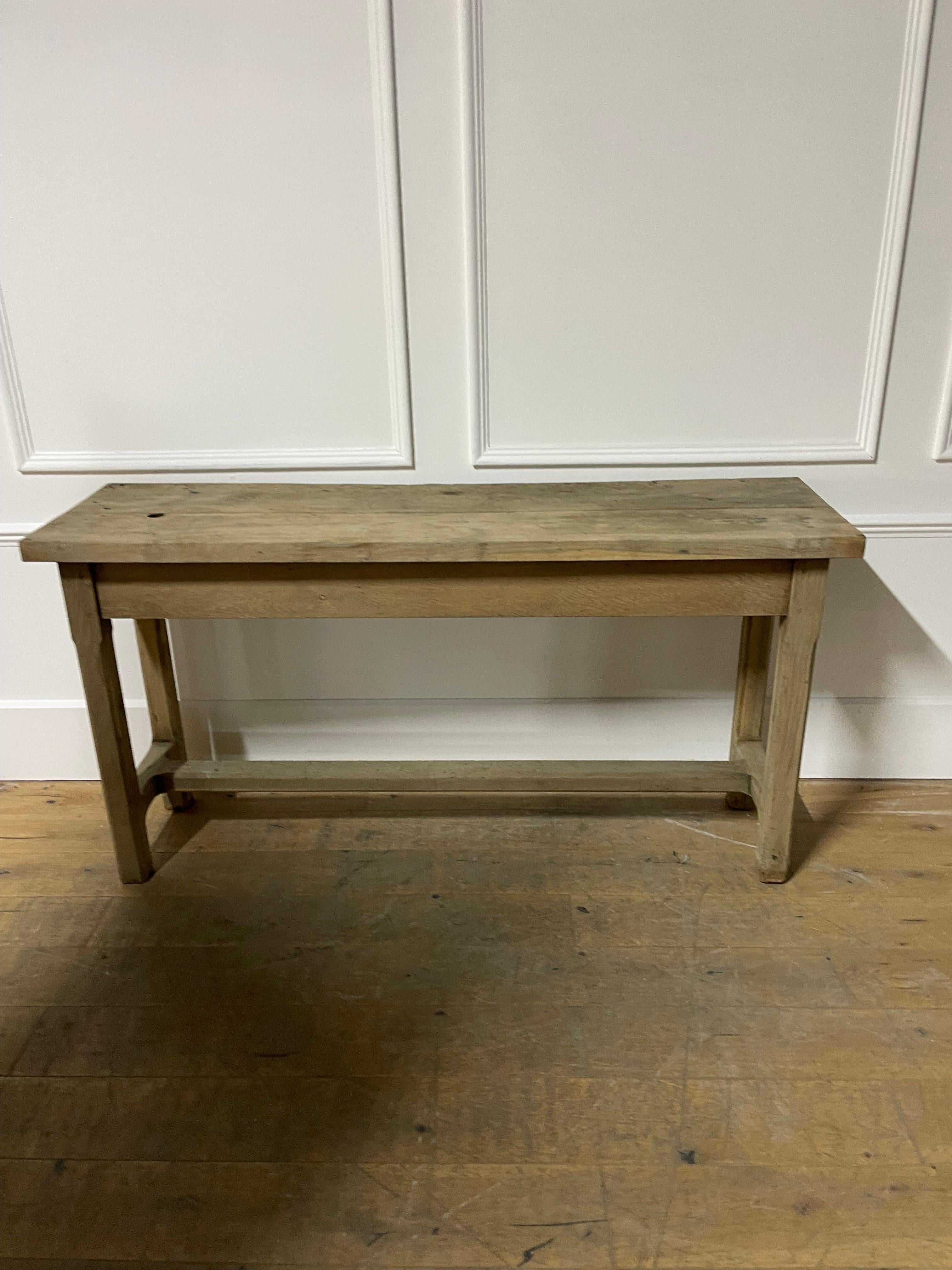 French Early 20th century scrubbed oak rustic console table / serving table For Sale