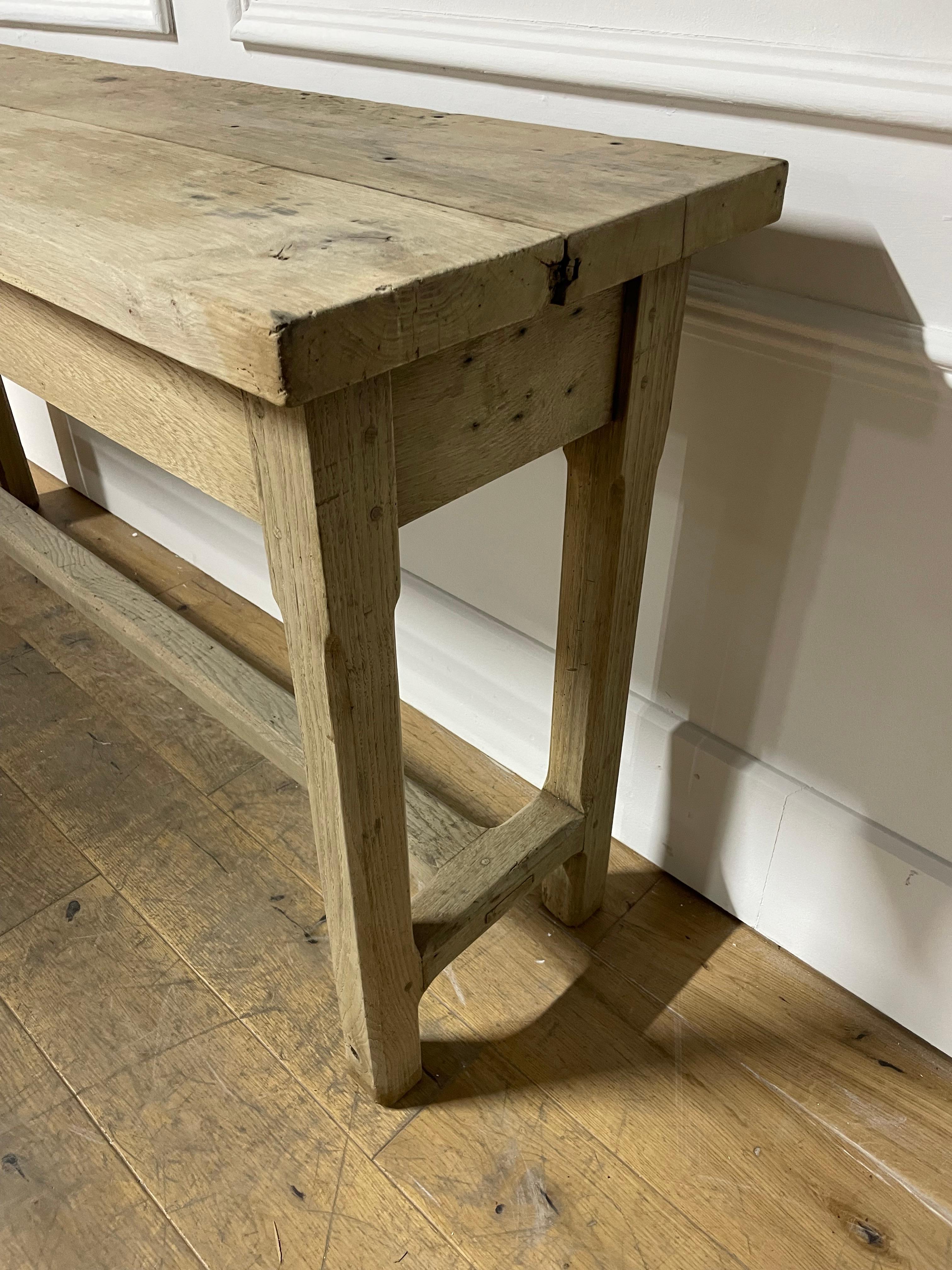 20th Century Early 20th century scrubbed oak rustic console table / serving table For Sale