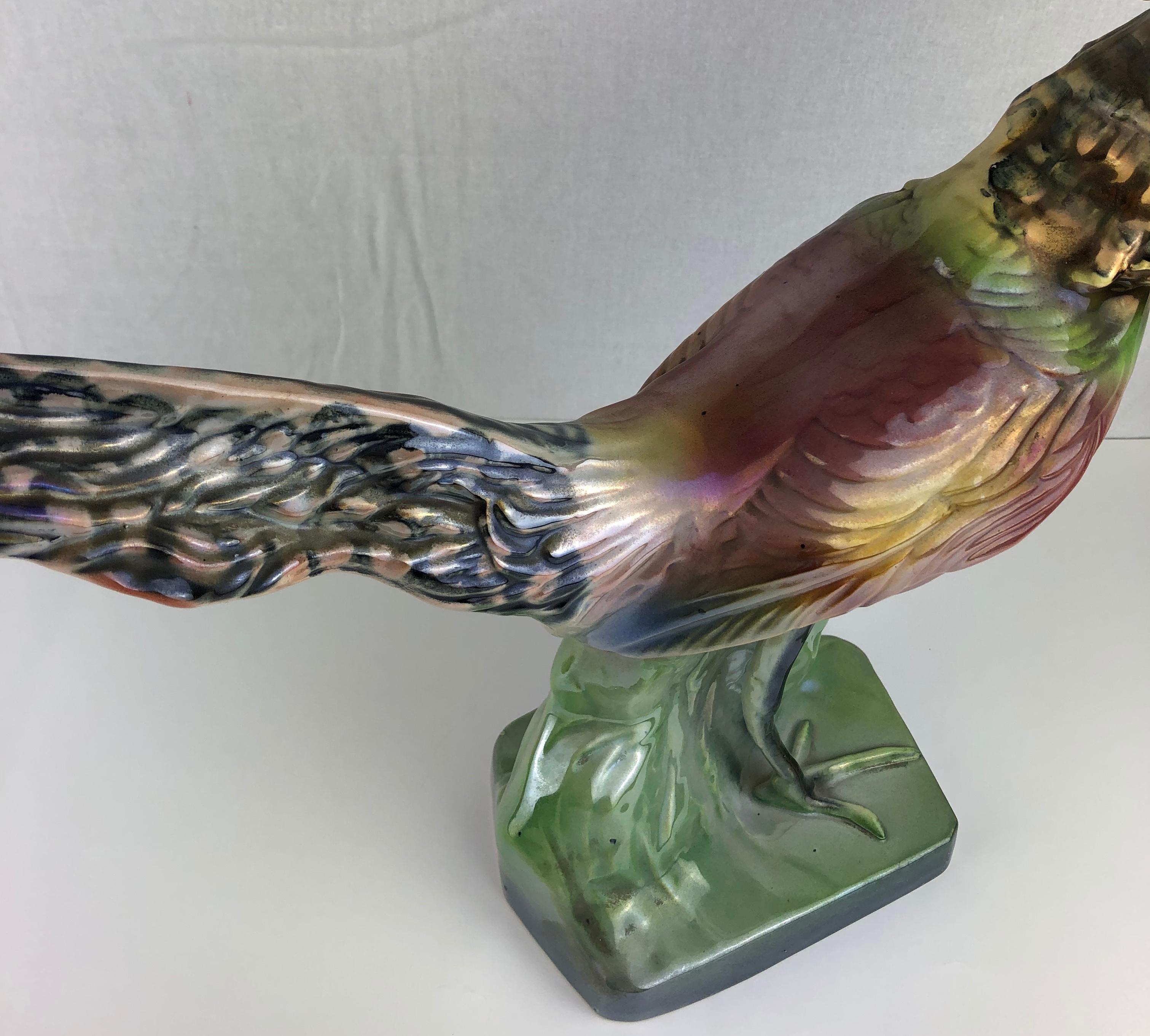 Belgian Early 20th Century Sculpted Ceramic Pheasant Bird Figure from H. Bequet