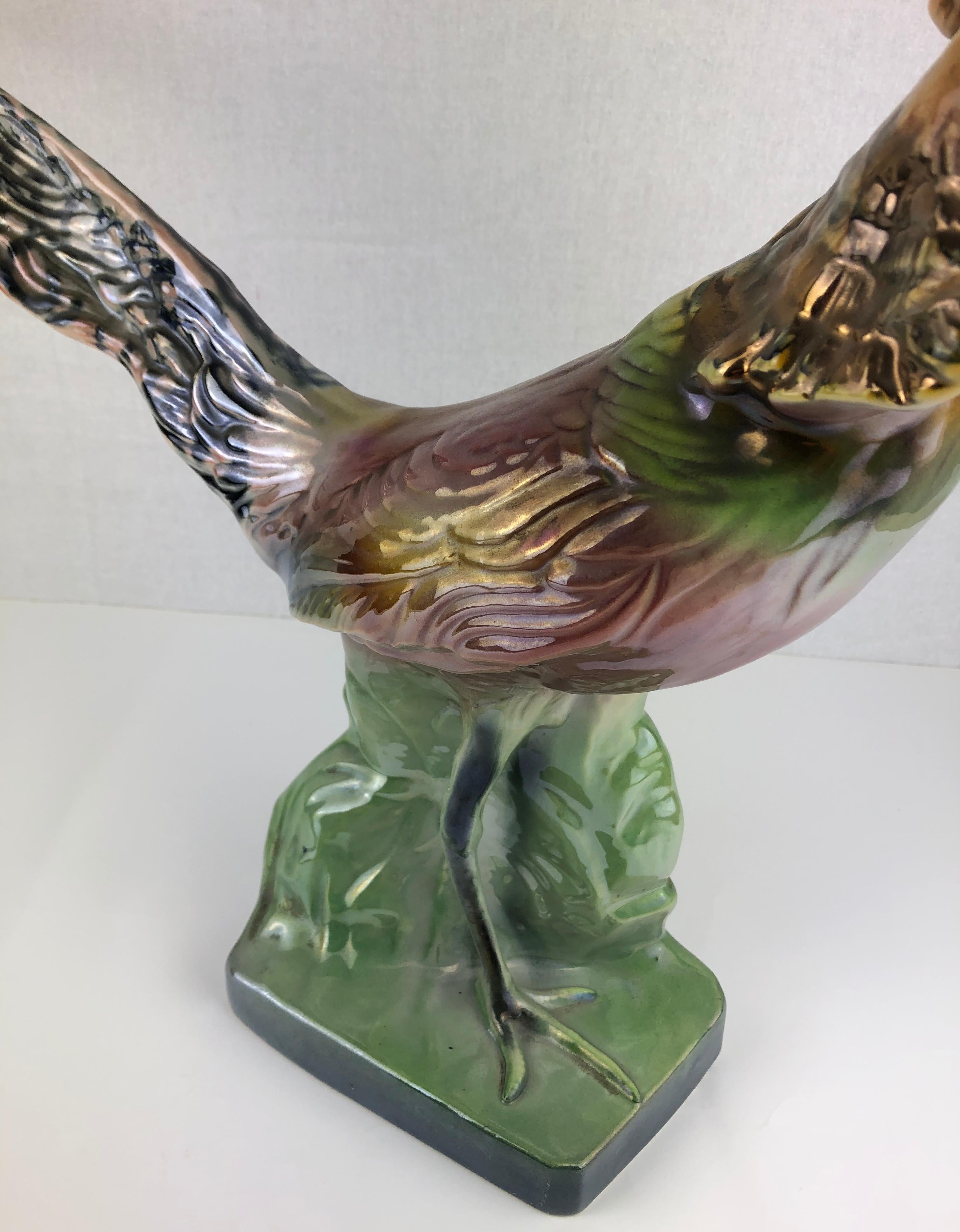 20ième siècle Figure d'oiseau faisan en céramique sculptée du début du 20e siècle de H. Bequet