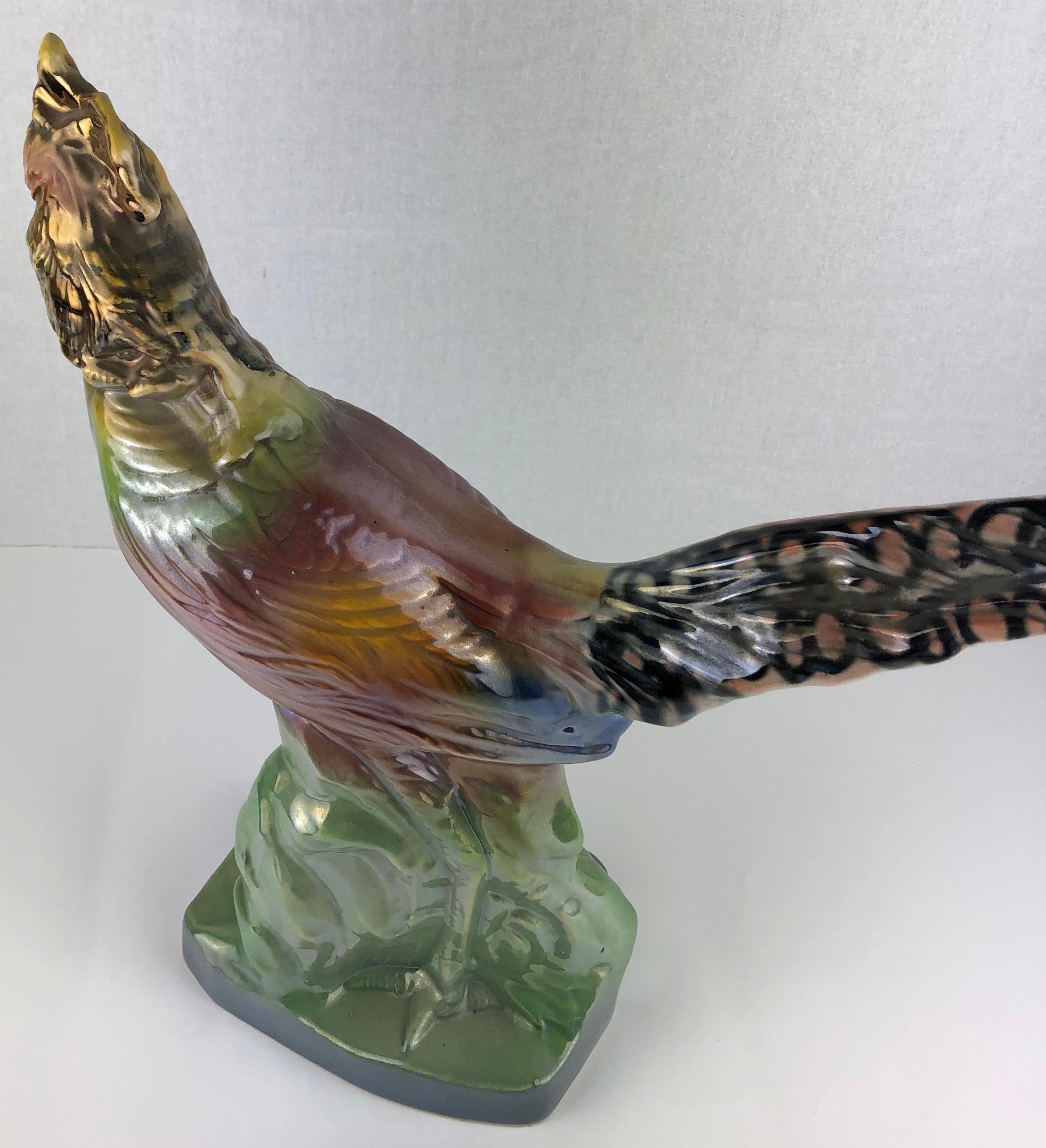 Early 20th Century Sculpted Ceramic Pheasant Bird Figure from H. Bequet In Good Condition In Miami, FL