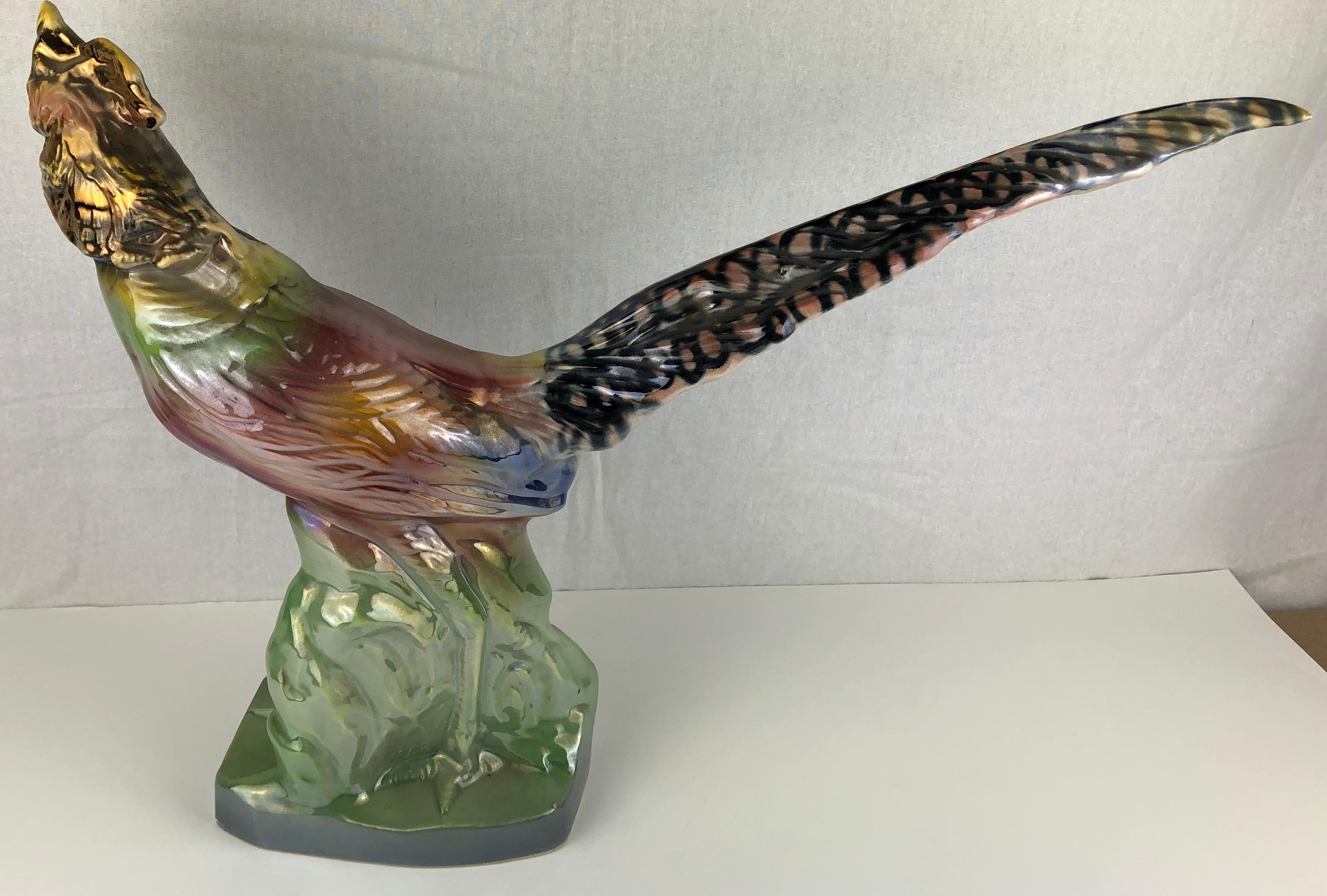 Porcelain Early 20th Century Sculpted Ceramic Pheasant Bird Figure from H. Bequet