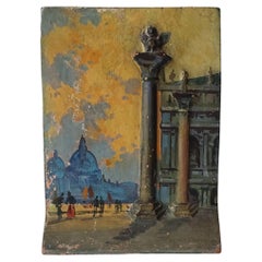 Early 20th Century Sculptural Hand Painted View of Venice Terracotta Pen Holder