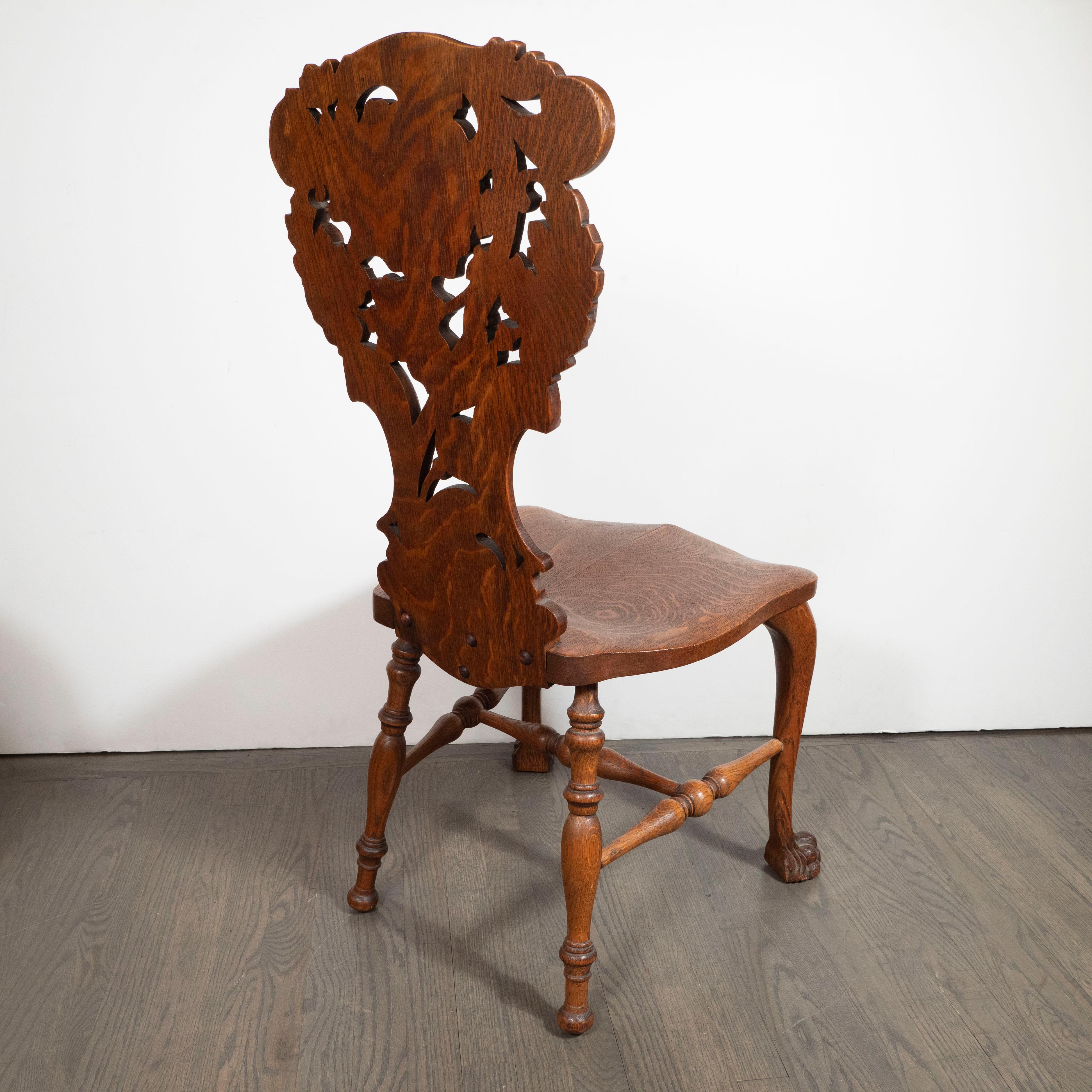 Early 20th Century Sculptural Hand Carved Figurative Golden Oak Side Chair 6