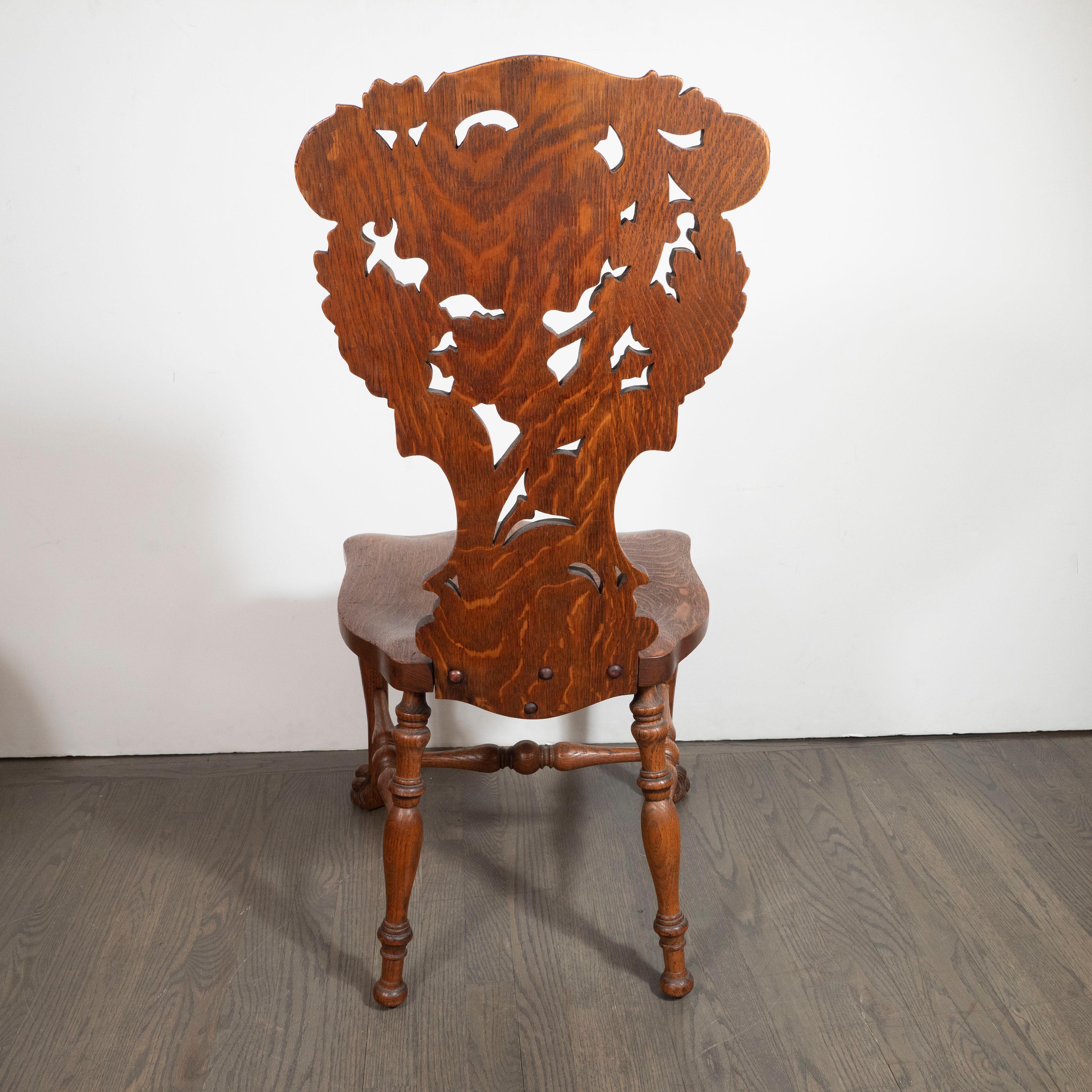 Early 20th Century Sculptural Hand Carved Figurative Golden Oak Side Chair 7