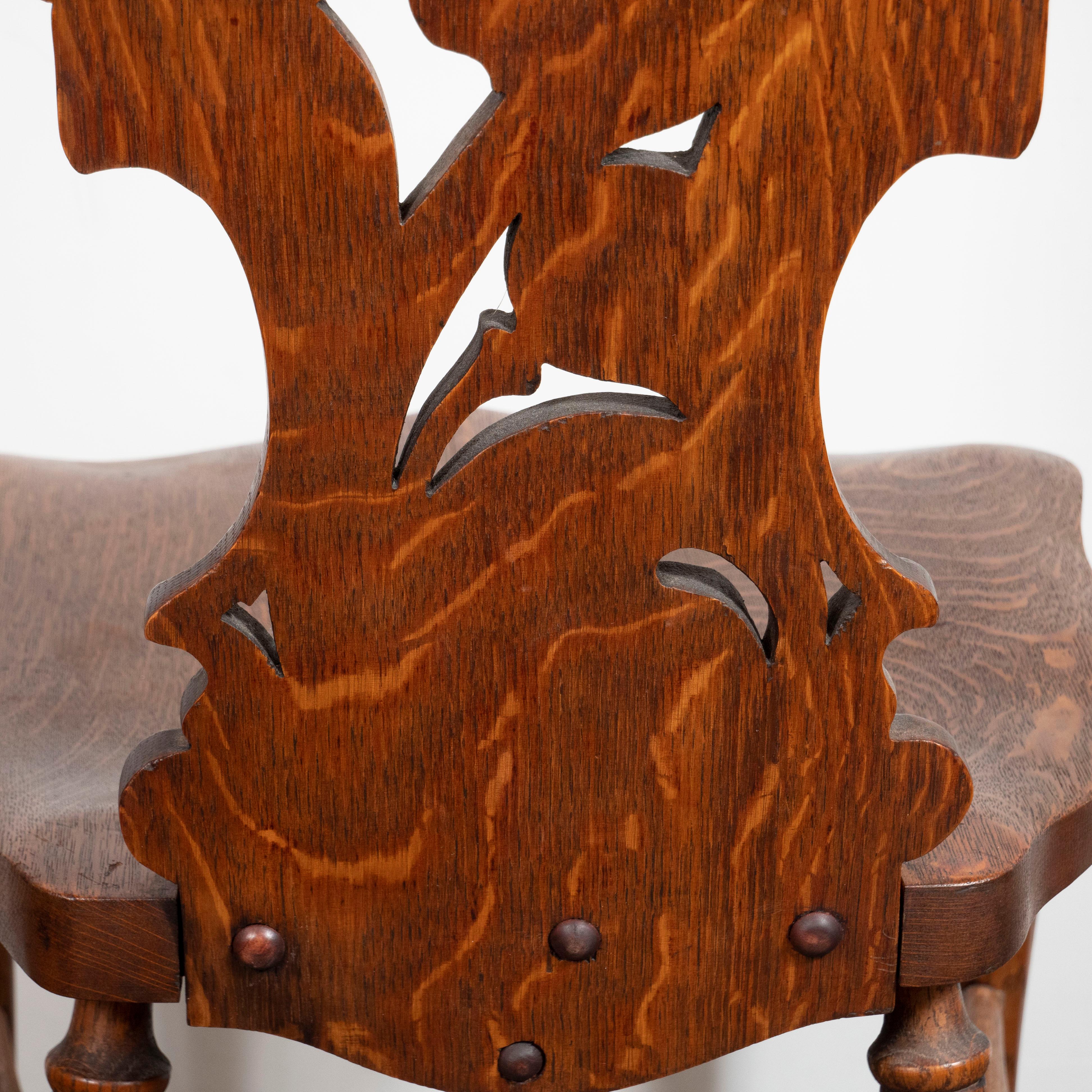 Early 20th Century Sculptural Hand Carved Figurative Golden Oak Side Chair 8