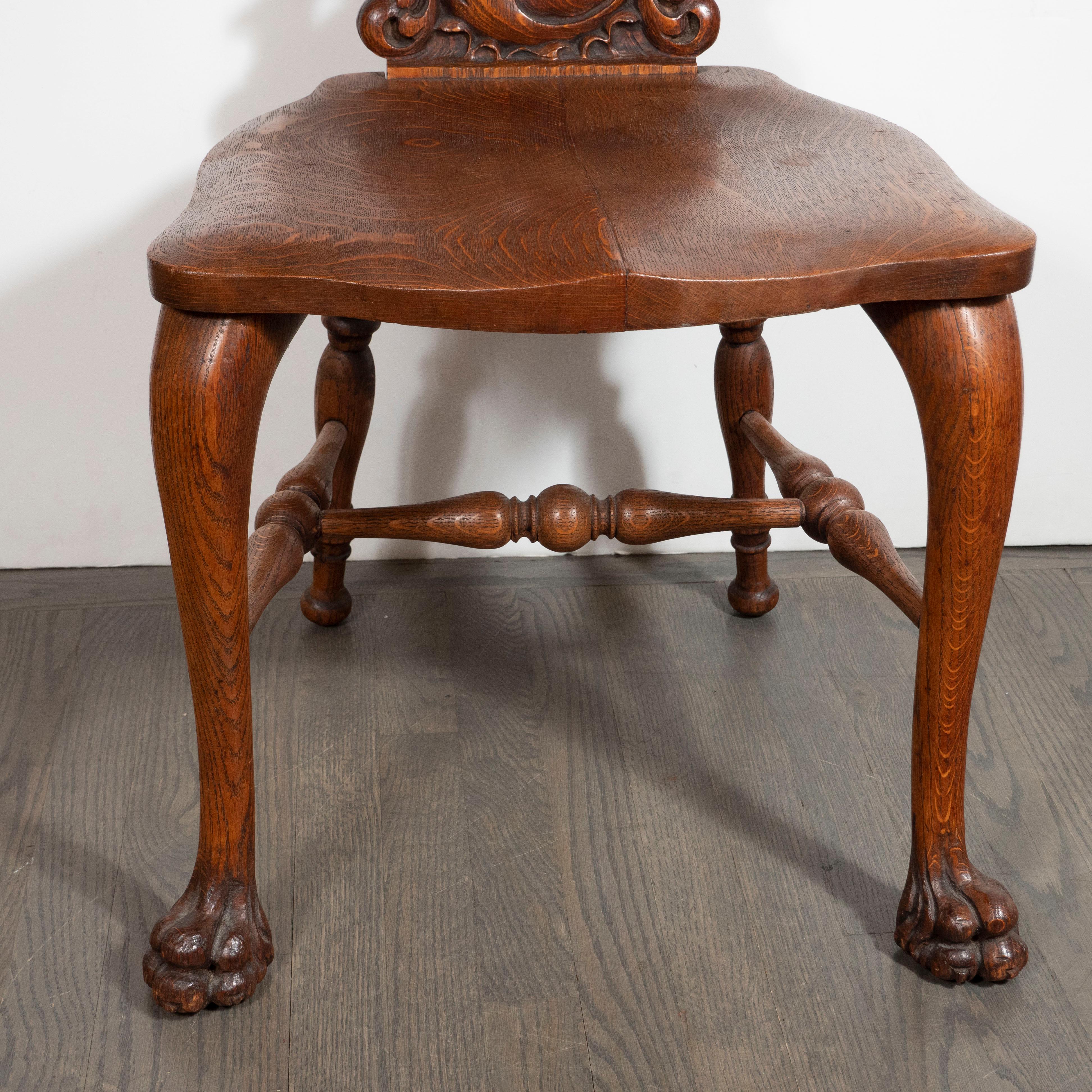 Early 20th Century Sculptural Hand Carved Figurative Golden Oak Side Chair In Excellent Condition In New York, NY