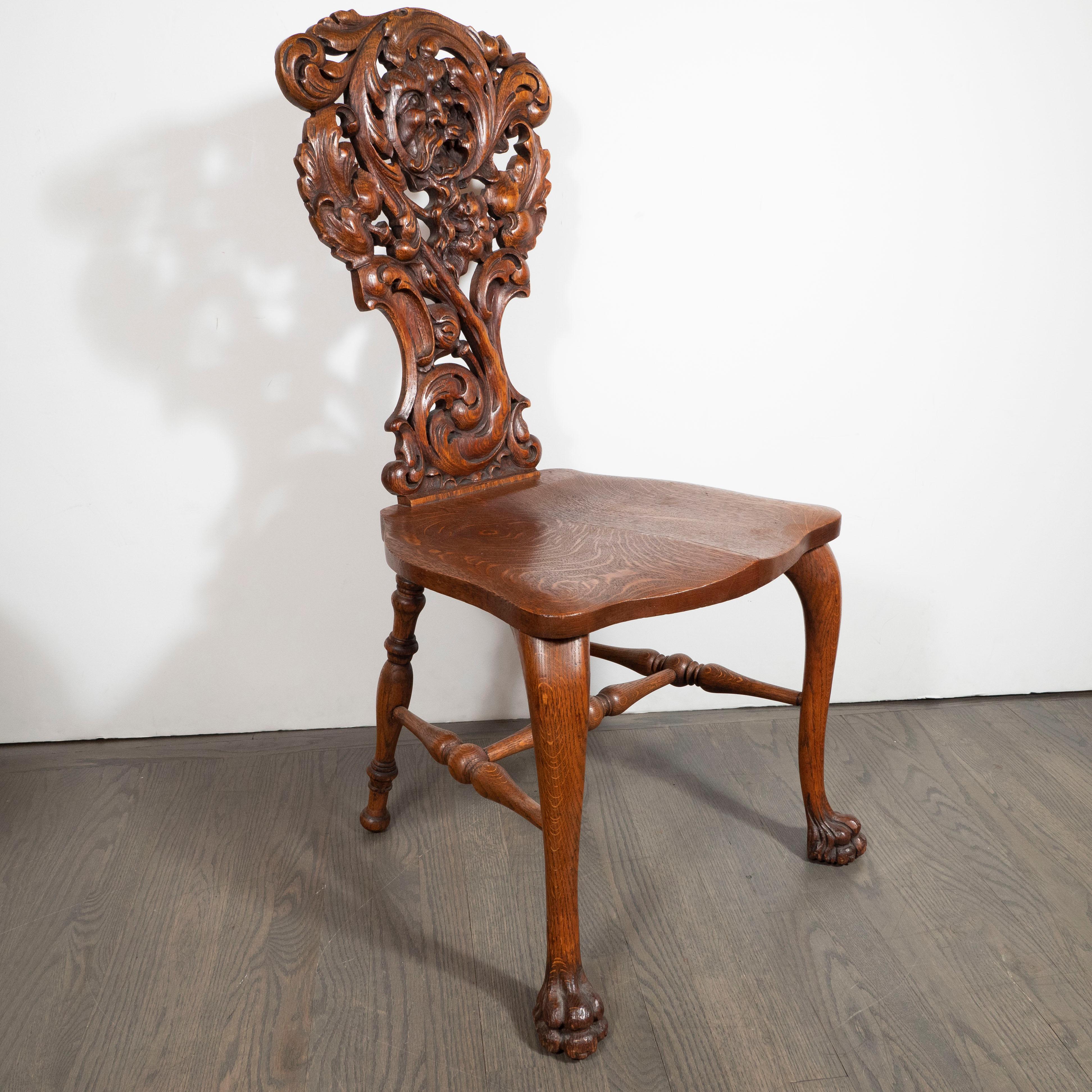 Early 20th Century Sculptural Hand Carved Figurative Golden Oak Side Chair 2