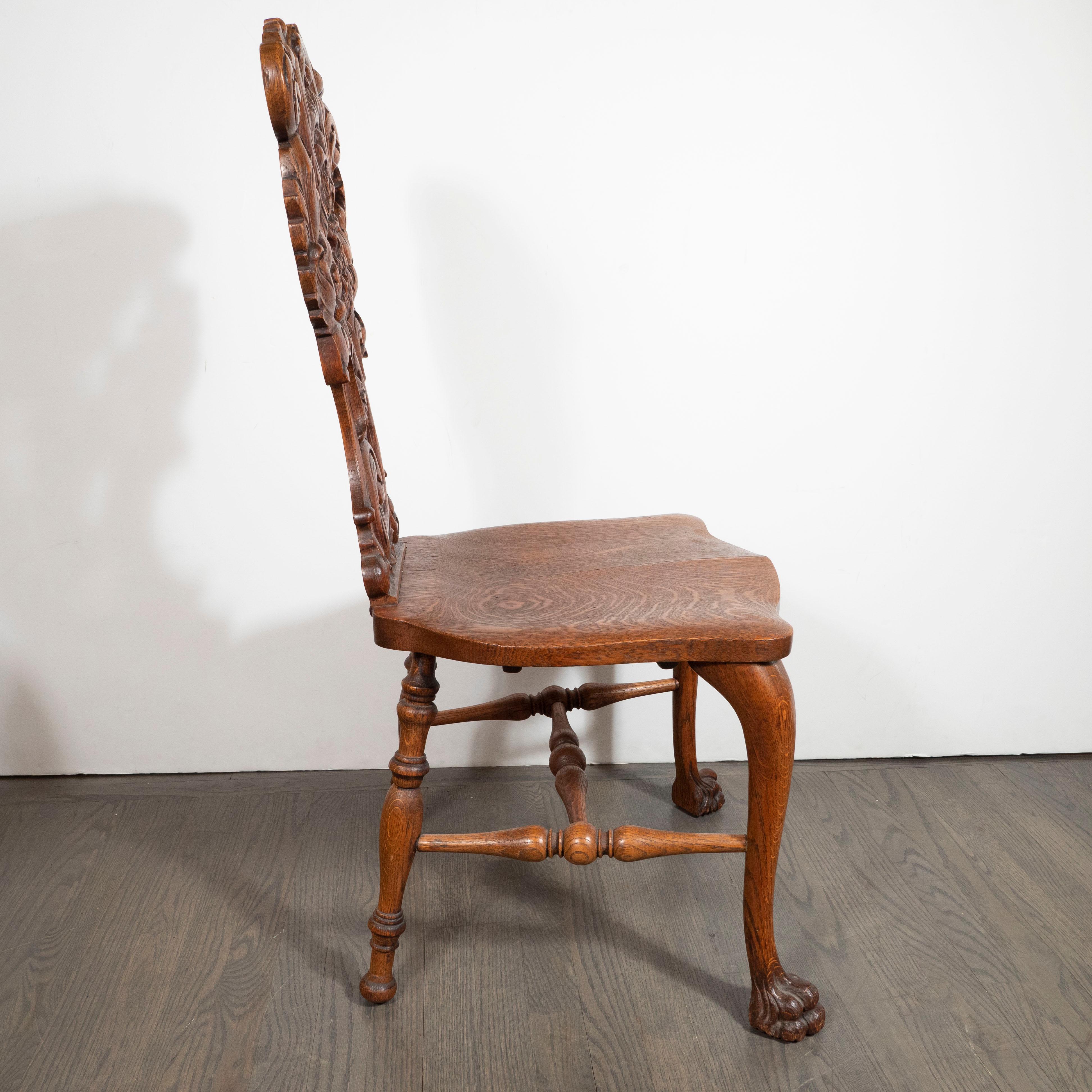 Early 20th Century Sculptural Hand Carved Figurative Golden Oak Side Chair 4