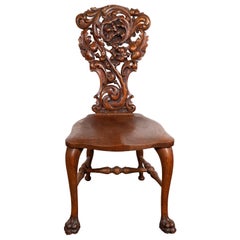 Early 20th Century Sculptural Hand Carved Figurative Golden Oak Side Chair