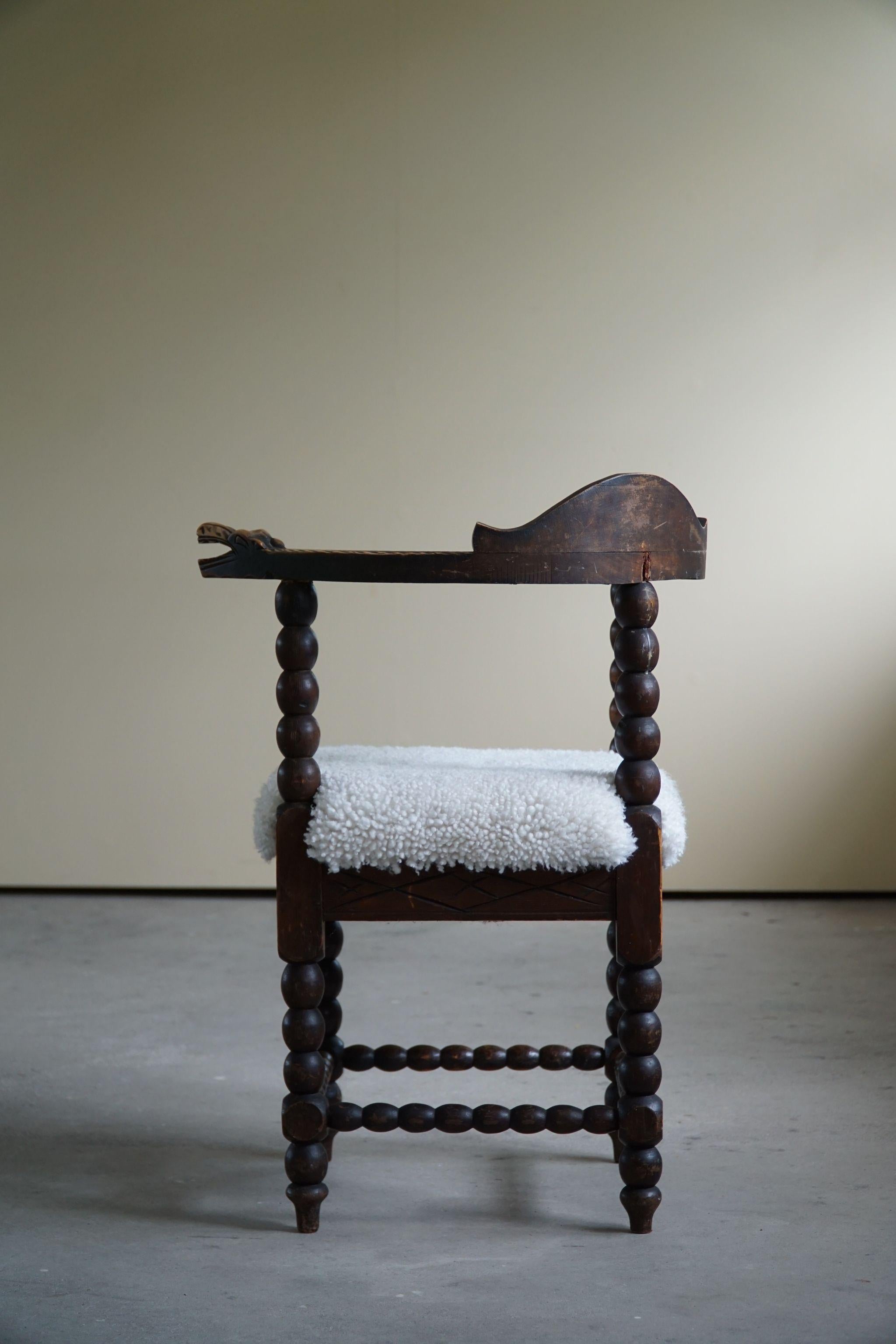 Early 20th Century Sculptural Scandinavian Modern Armchair with Lambswool Seat For Sale 3