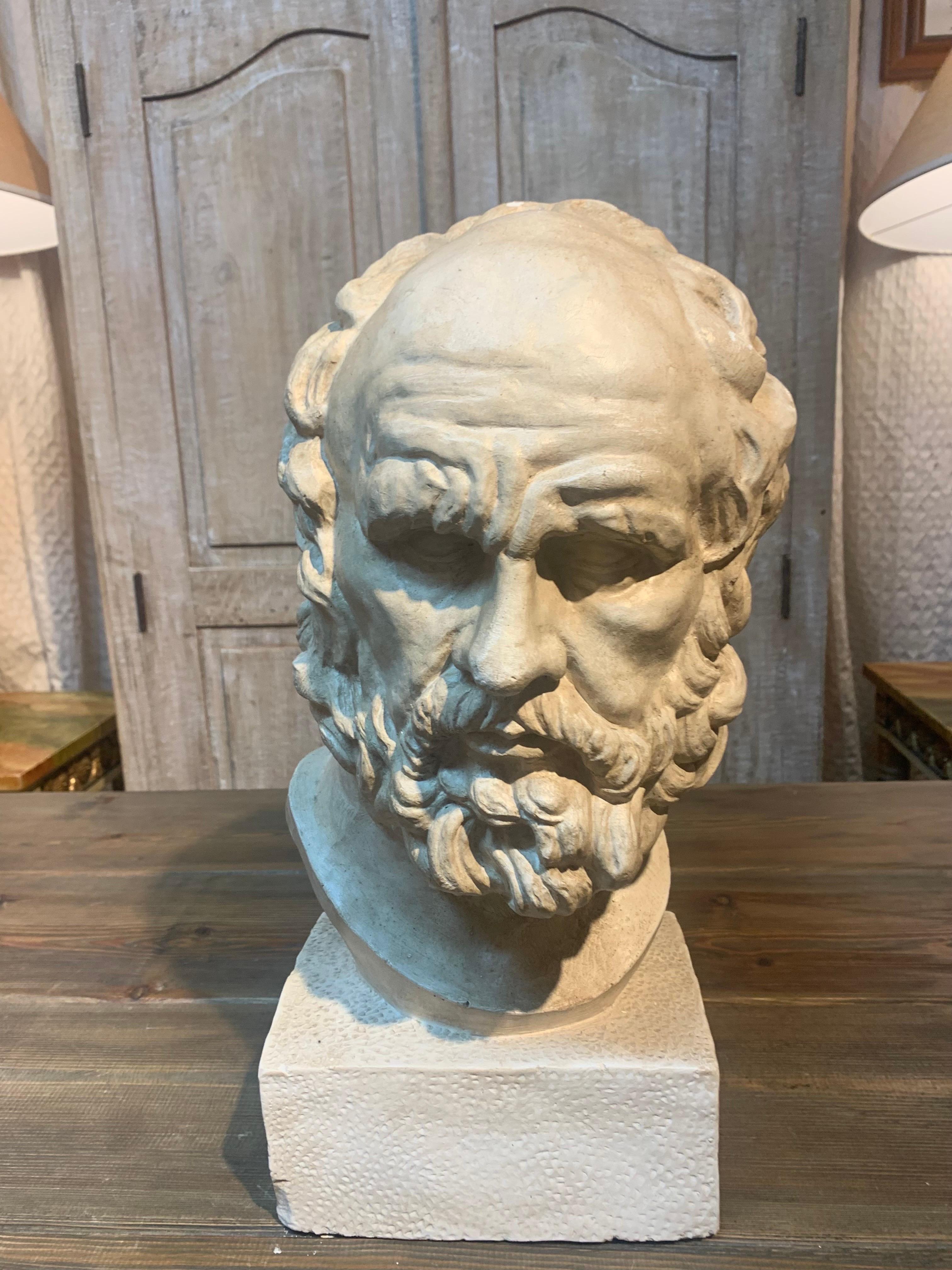 Hand-Carved Early 20th Century Sculpture  Plaster Bust of Platon For Sale