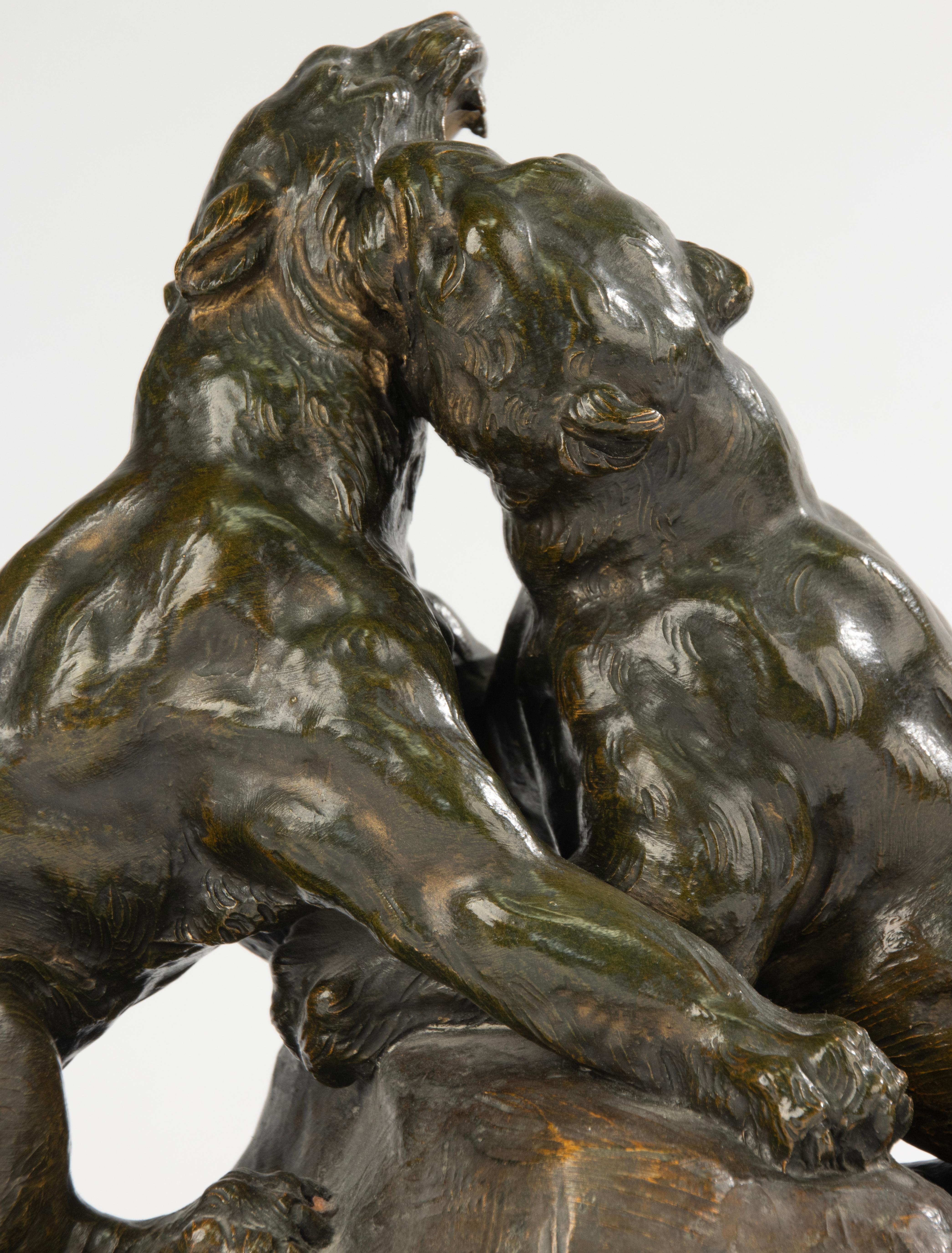 Belle Époque Early 20th Century Sculpture - Terracotta - Tigers For Sale