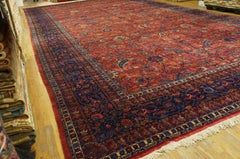 1930s Red Floral Antique S.E. Persian Kirman Carpet 15' x 30' Knotted Wool Rug