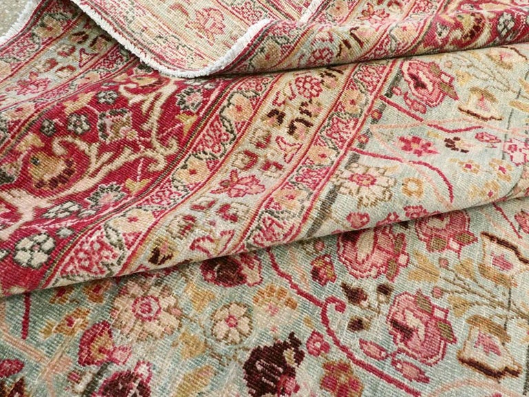 Early 20th Century Seafoam Green, Ruby Red and Pink Persian Room Size