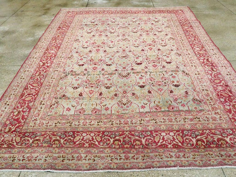 Early 20th Century Seafoam Green, Ruby Red and Pink Persian Room Size