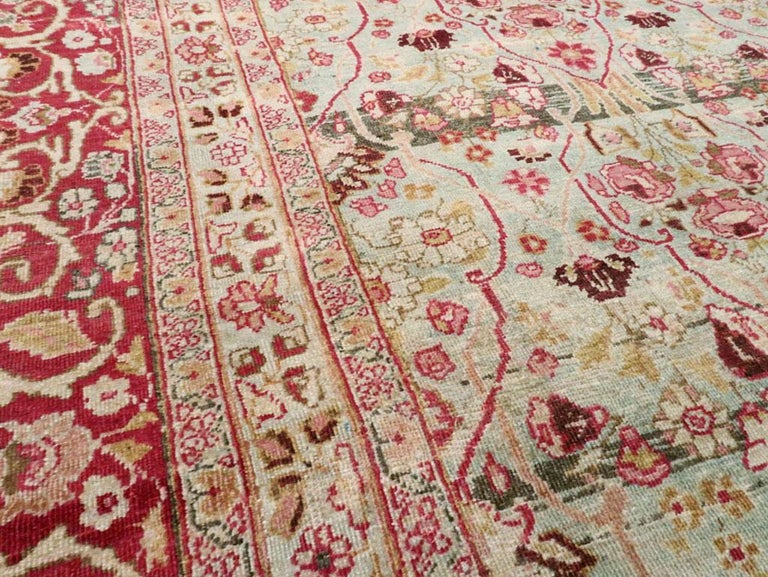 Early 20th Century Seafoam Green, Ruby Red and Pink Persian Room Size