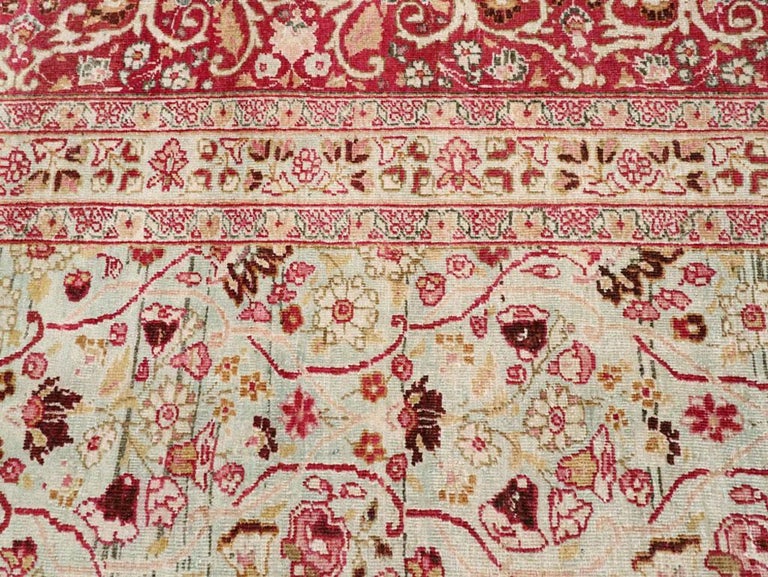 Early 20th Century Seafoam Green, Ruby Red and Pink Persian Room Size