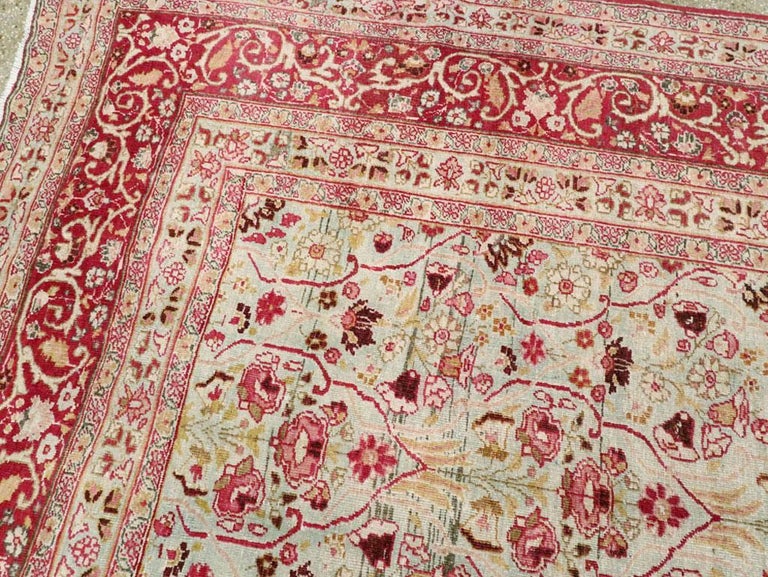 Early 20th Century Seafoam Green, Ruby Red and Pink Persian Room Size