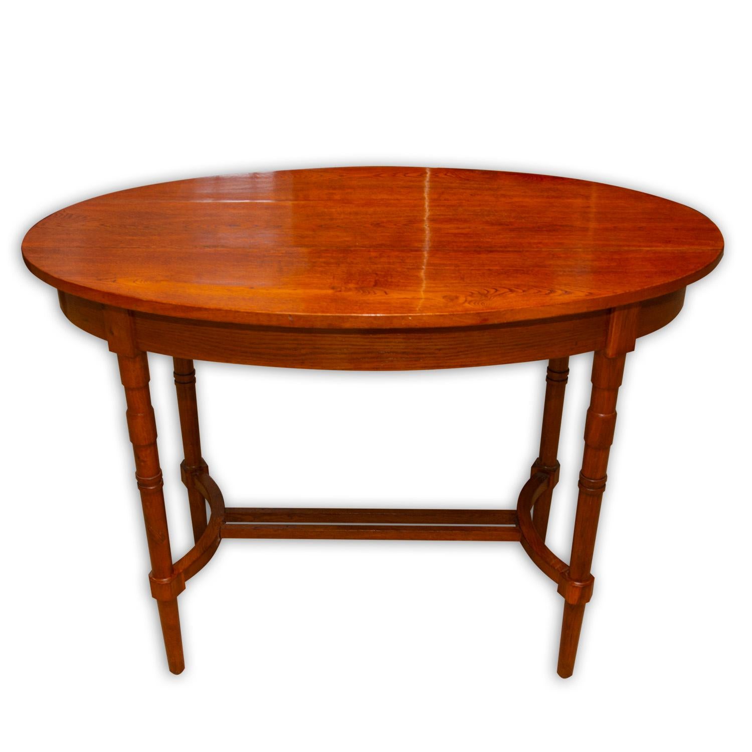 This oval occasional table was designed and produced in Austria-Hungary, circa 1915. It was made of oakwood. The table is completely refurbished and varnished.

Measures: Height: 80 cm

Lenght: 111 cm

Depth: 62 cm.