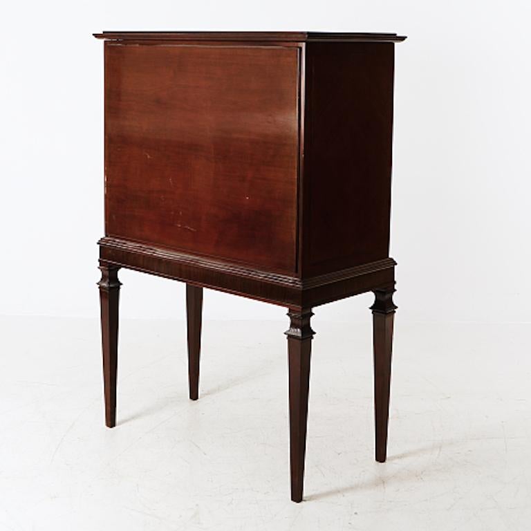 Swedish Early 20th Century Secretary with Drawers and Marquetry and Brass Details For Sale