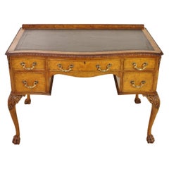 Antique Early 20th Century Serpentine Fronted Burr Walnut Writing Table