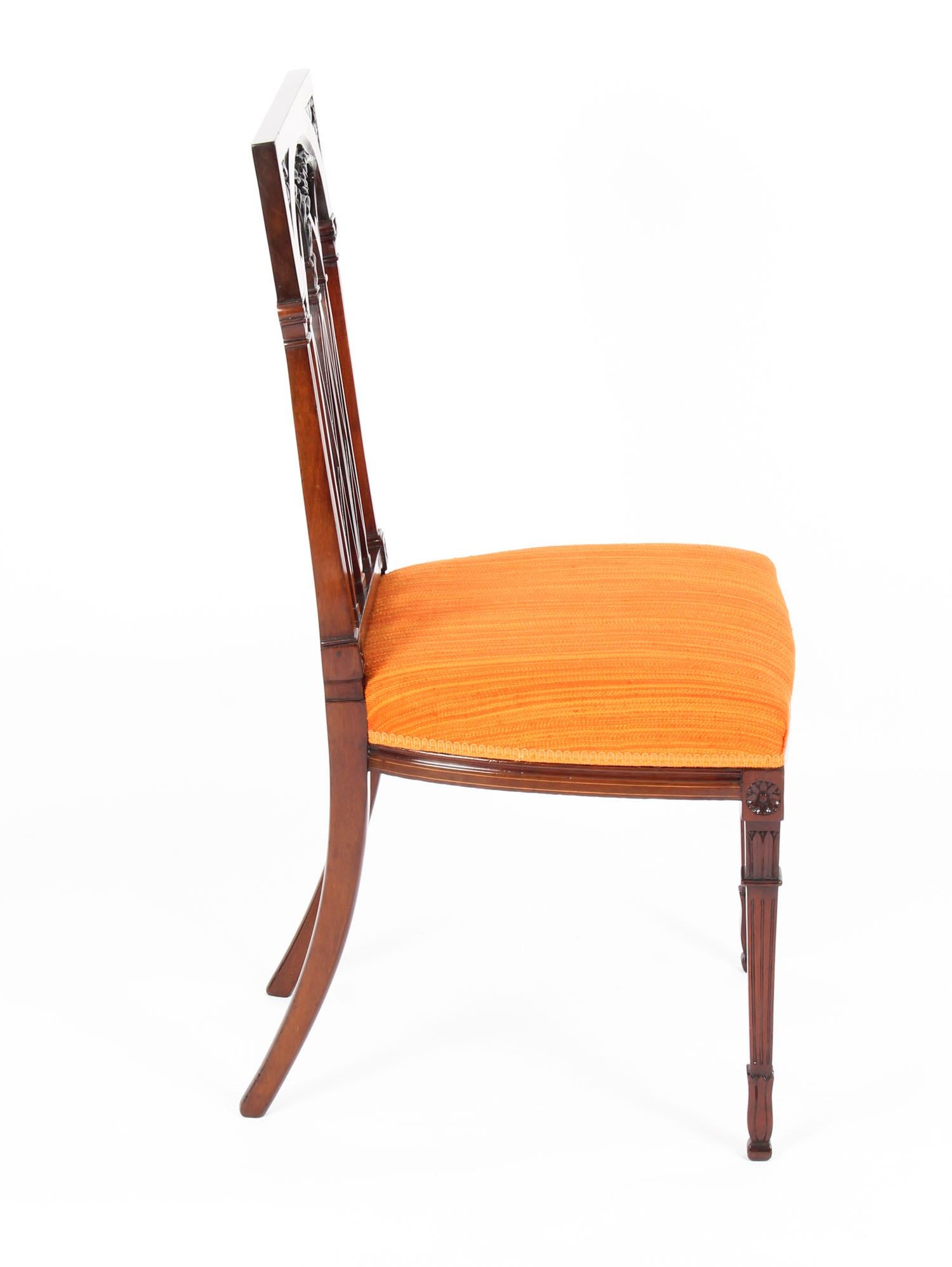 Early 20th Century Set 6 Sheraton Revival Mahogany and Satinwood Dining Chairs 6