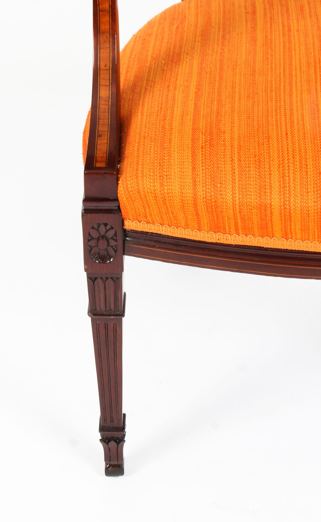 Early 20th Century Set 6 Sheraton Revival Mahogany and Satinwood Dining Chairs In Good Condition In London, GB