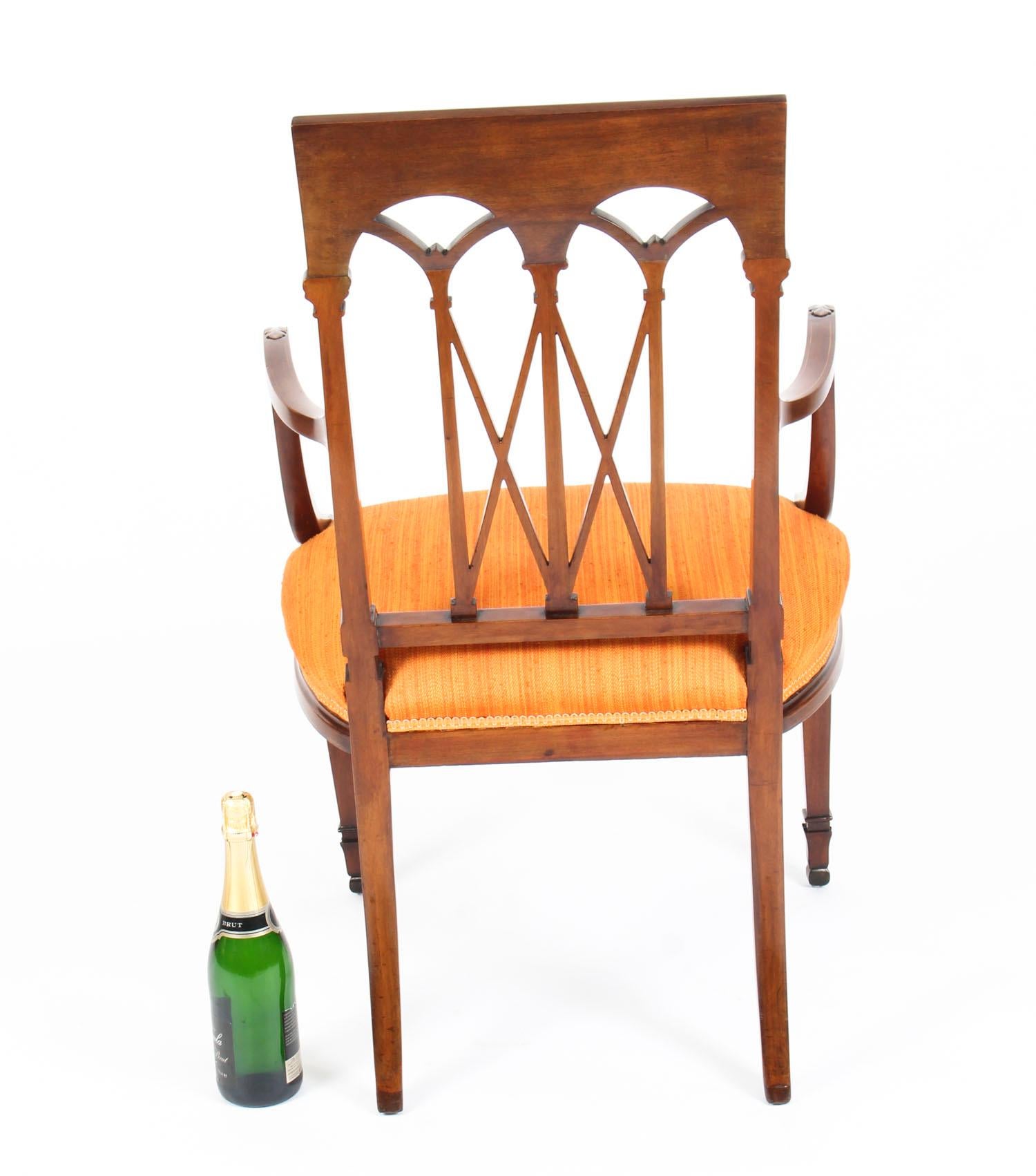 Early 20th Century Set 6 Sheraton Revival Mahogany and Satinwood Dining Chairs 3